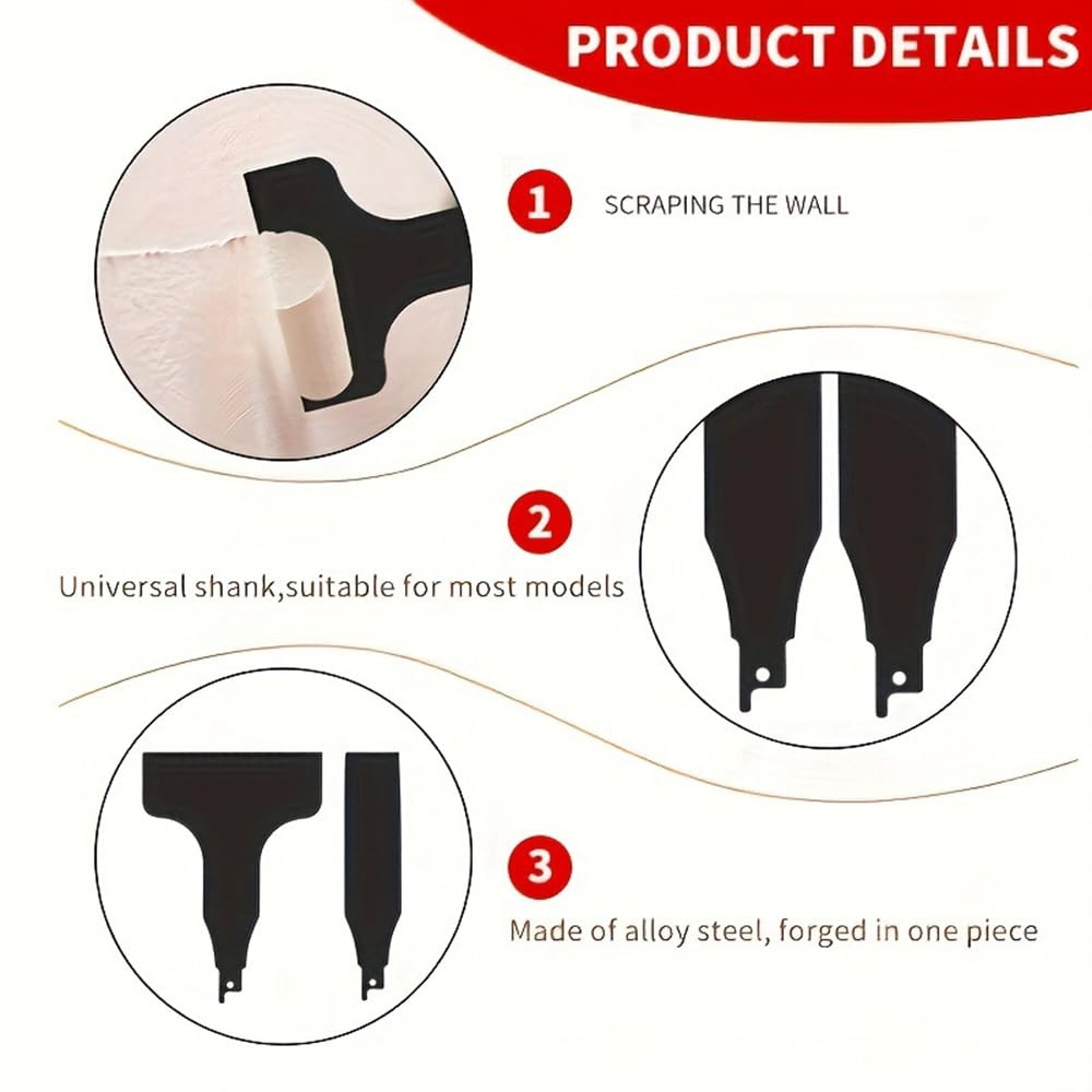 4PCS Reciprocating Saw Scraper Blade, Multifunctional High Carbon Steel Tile Cleaning Tools, Scraping Tool Attachment for Reciprocating Saw for Remove Linoleum, Glue, Vinyl Flooring (Black)