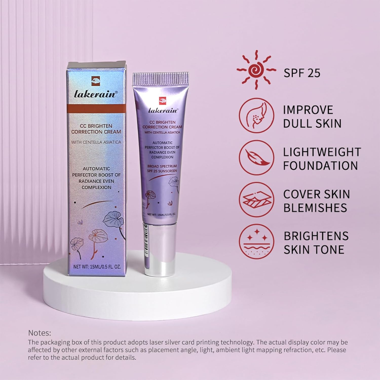 CC Brighten Correction Cream with Centella SPF 25 for Women - 0.5 Oz/15Ml - Lightweight Hydration - Soothe & Moisturize - Adjust Skin Tone (Purple) image number 6
