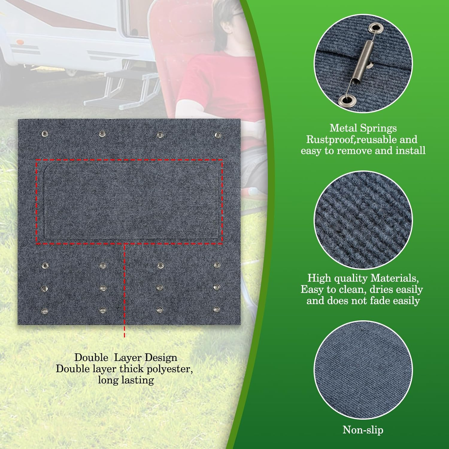 HOMEE RV Step Covers 4 Packs, Camper Step Covers,Rv Step Rugs, 23 Inch Wide RV Stair Covers with Install Hook Fit 8" to 11" RV Stair Treads,Non-Slip Outdoor RV Step Carpet,Grey image number 1