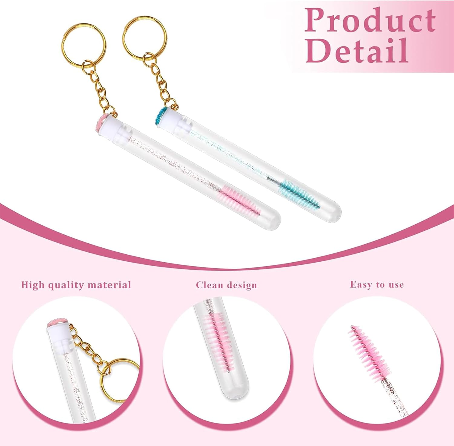 Fokmuaex 4Pcs Eyelash & Eyebrow Brush Keychain - Portable Travel Makeup Tools for Beginners, Lightweight Easy to Use Eyelash Brushes for On-The-Go image number 3