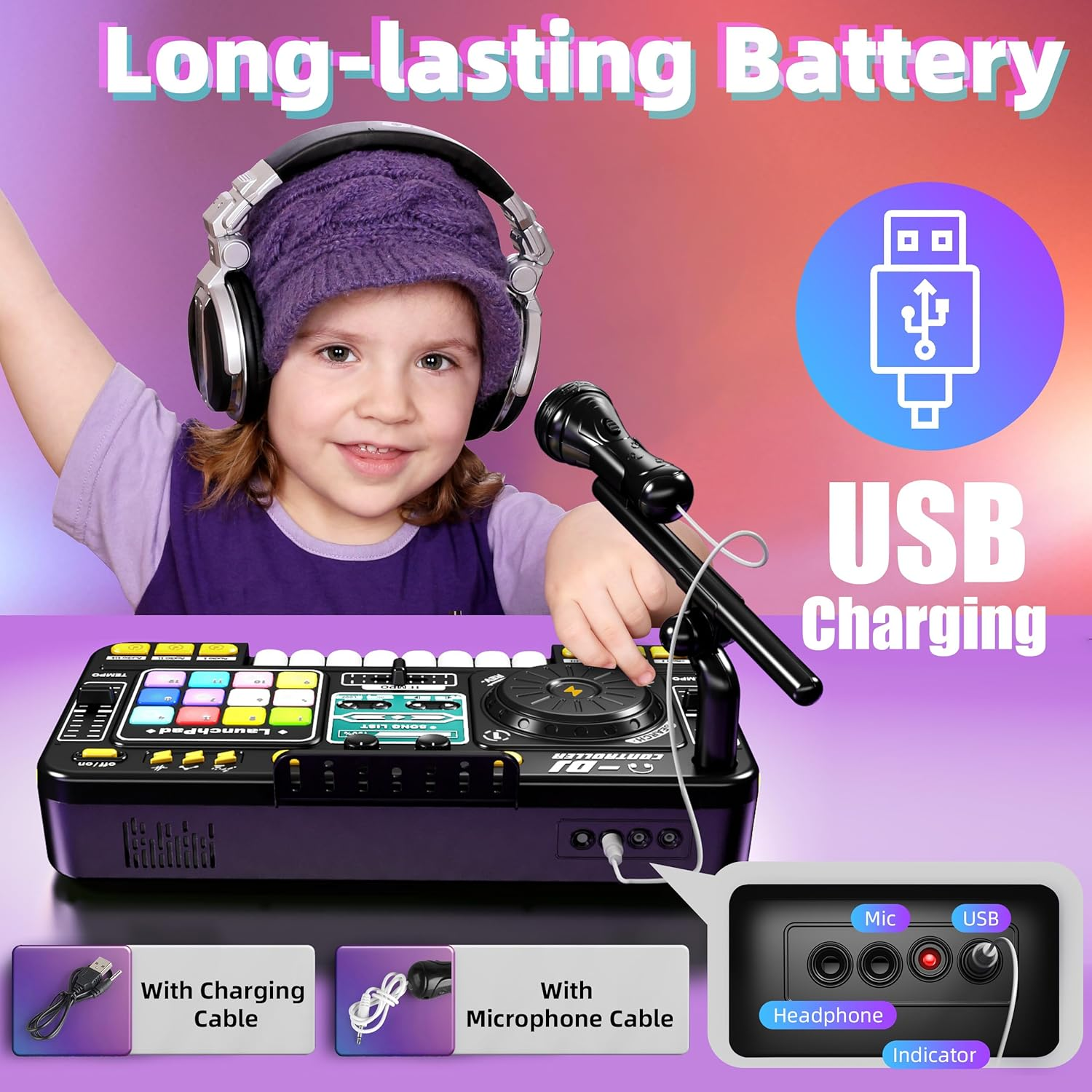 Kids DJ Mixer Table Age 3 4 5 6 7 8, Music Toys with Piano Keys, DJ Turntable, Reaction Music Games, Bluetooth - Kids Musical Instruments Gifts for Boys Girls for Birthday, Christmas, New Year image number 2