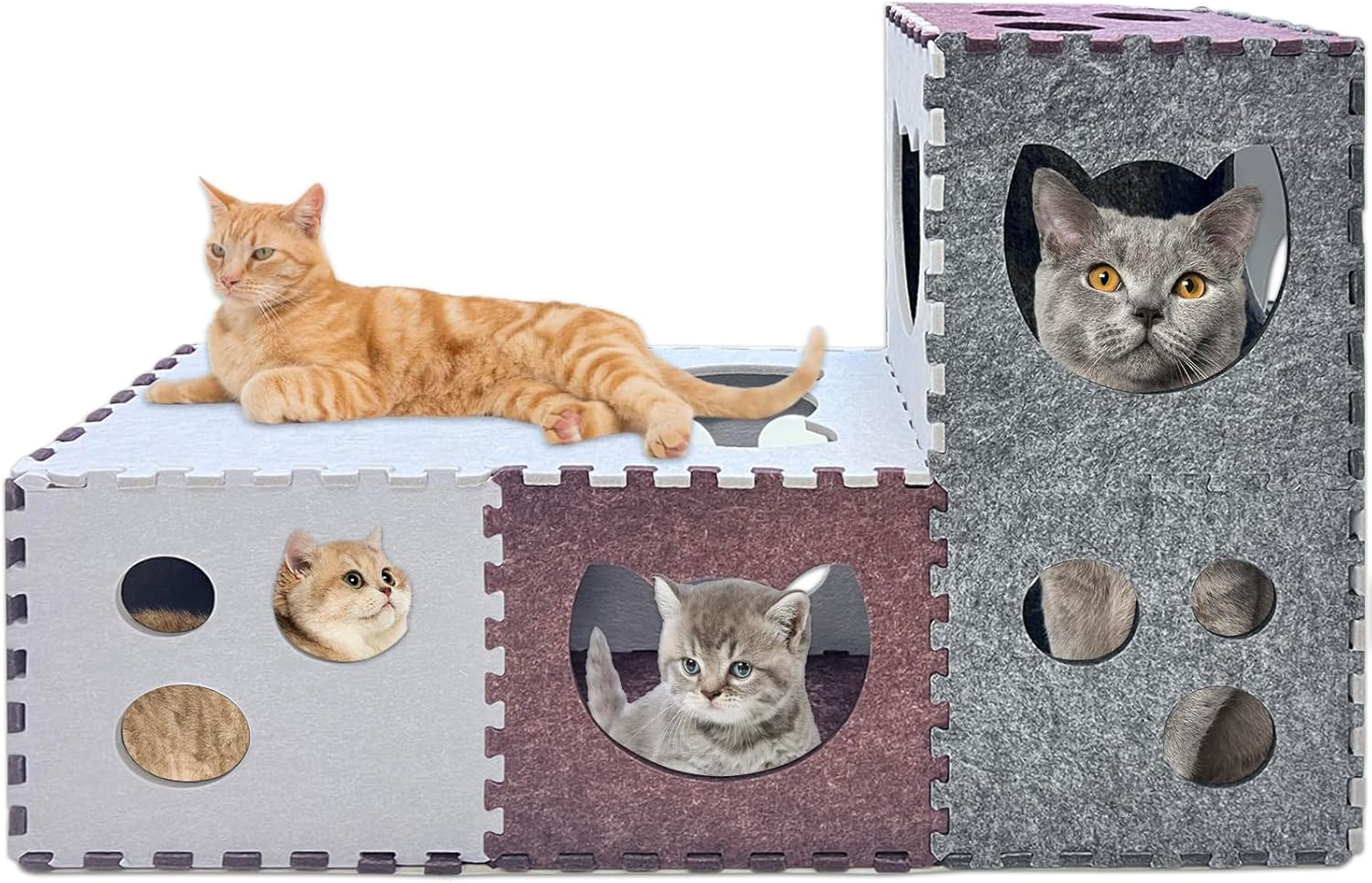 18 PCS Cat Tunnel for Indoor Cats,Diy Transformable Cat Hideaway Cave,Kitten Play Tubes and Tunnels,Felt Peekaboo Cat Toy with Interactive Peek Holes image number 4