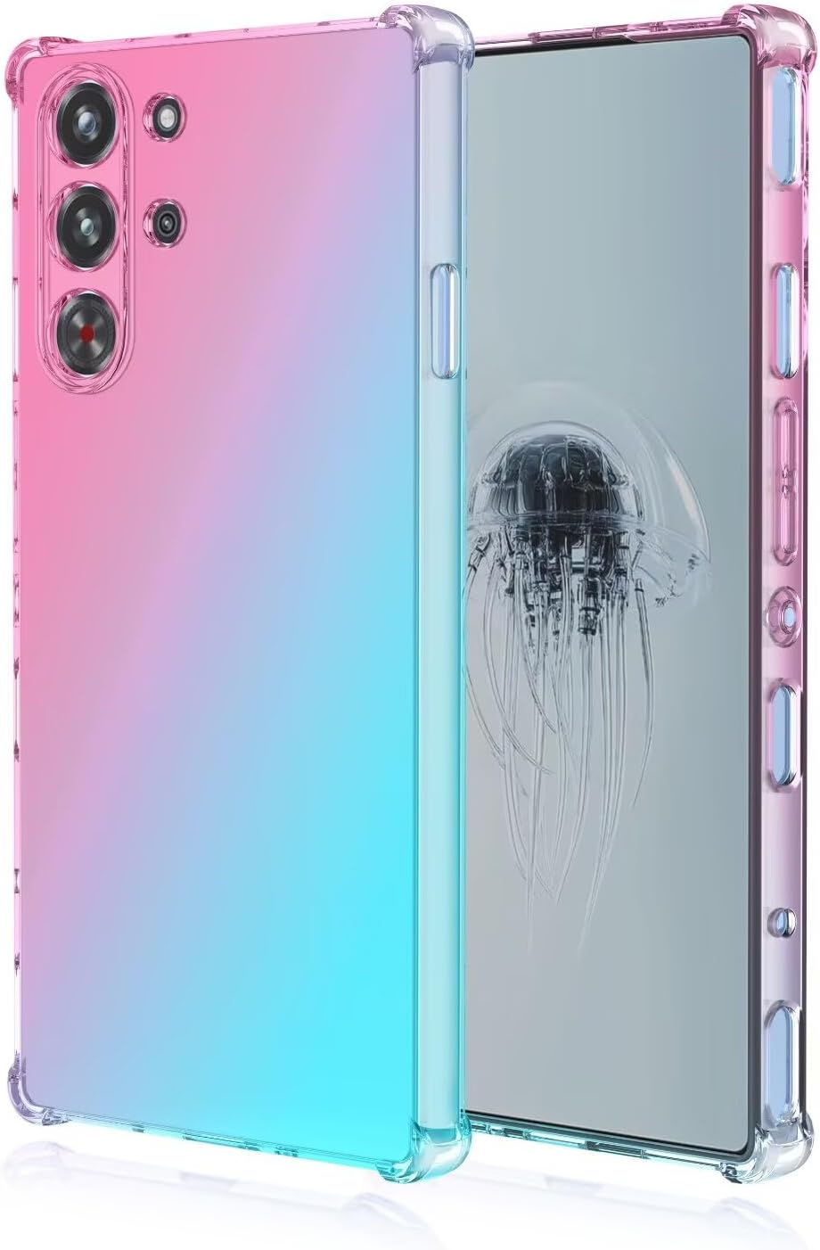 HONLEN Case for Smartphone, Compatible with Redmagic 10 Pro Case, (6.85 Inches) Transparent Gradient Design TPU Silicone Mobile Phone Case, Reinforced with Four Corners Cover Pink Green image number 5