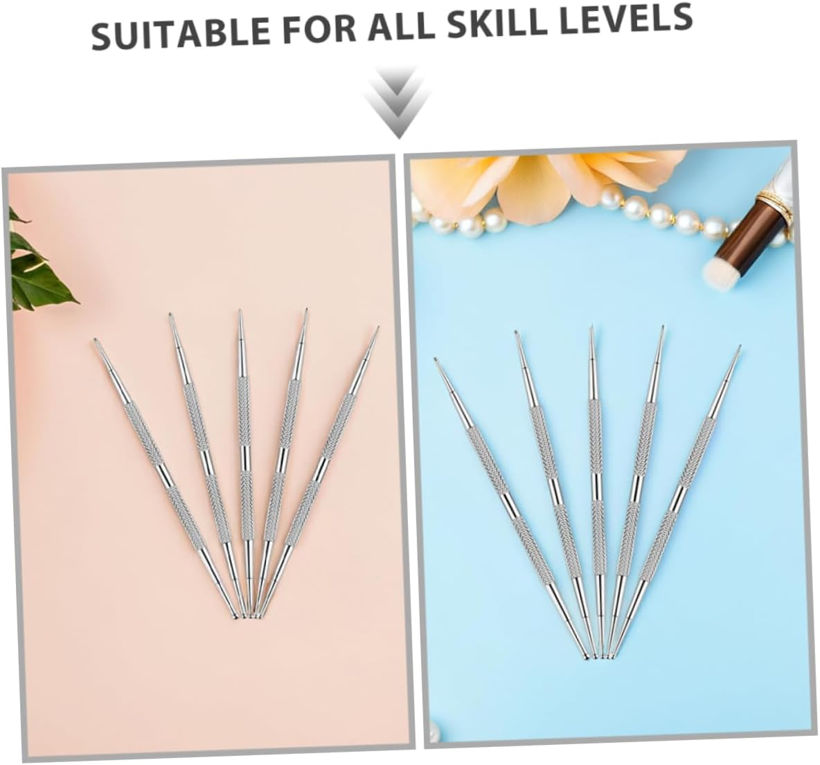 ELAYARD 5Pcs Nail Art Drill Pen Nail Art Tools Dotting Tools Manicure Kit Silver Stainless Steel image number 6