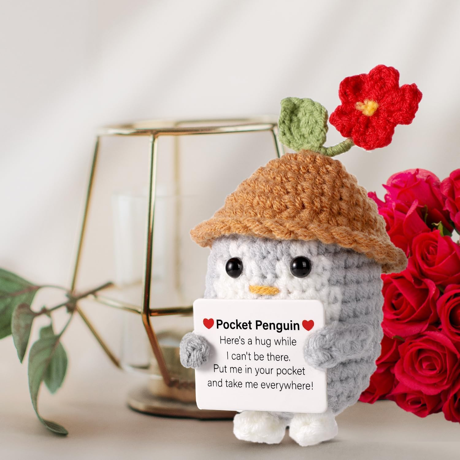 Lasuroa Funny Positive Penguin, 10 Cm Cute Knitted Penguin Toy with Card, Positive Potatoes, Creative Crochet Penguin with Hat for Families, Friends, Encouragement Gift image number 6