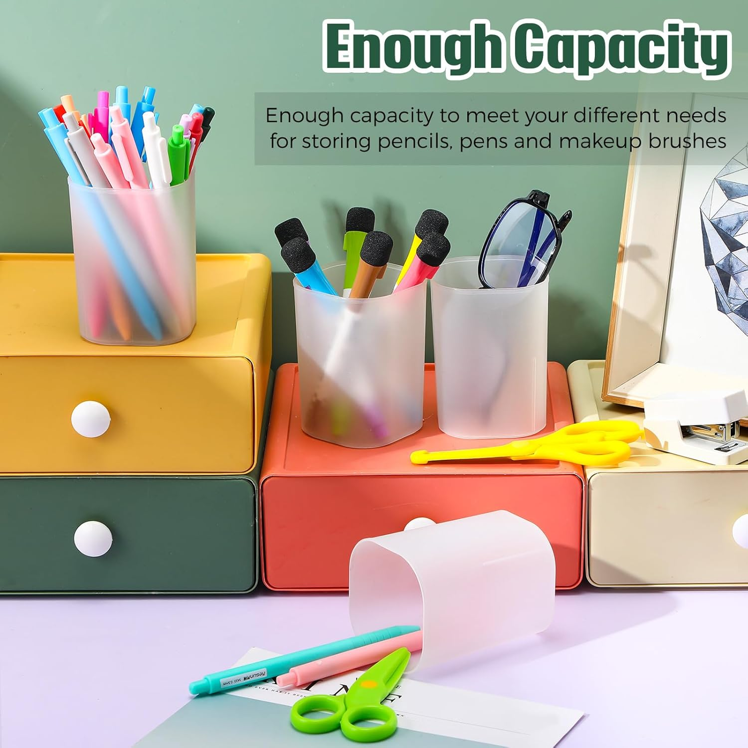 30 Pcs Bulk Pen Holder for Desk Pen Cups Stationary Stationery Organizers and Storage Plastic Matte Pencil Holder Ins Style Transparent Pen Holders for Office School Classroom Home Supplies image number 5