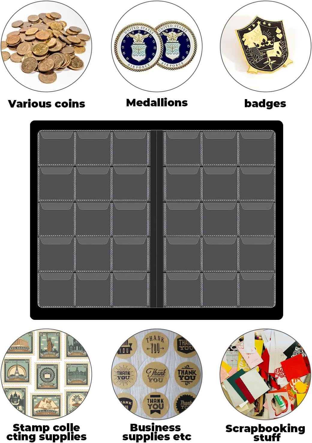 Coin Collection Book Holder Album for Collectors, 10 Pages 150 Pockets 4.5 X 4.5Cm(1.77 X 1.77 Inch) Coin Albums Penny Collecting Book,Coin Storage Album Books for Coin Storage,Money Currency image number 5