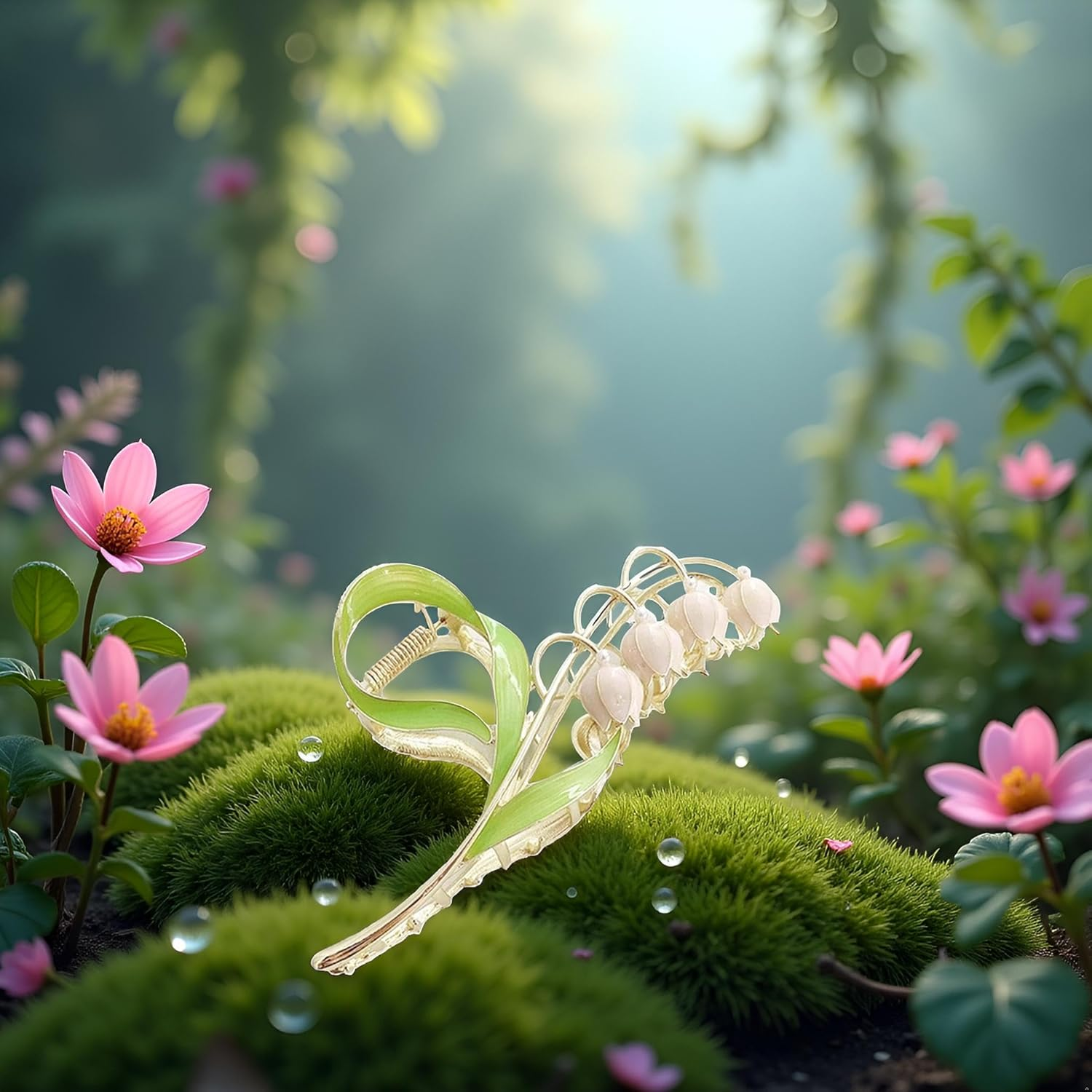 Pink Lily of the Valley Flower Hair Clips, Large Metal Claw Clip,Orchid Clamps,Lily Jaw Clamp Hair Styling Accessories for Thick Thin, Clips and Barrettes image number 2