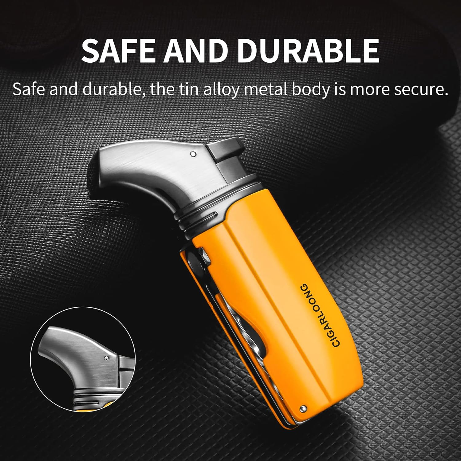 CIGARLOONG Cigar Cutter and Lighter Ashtray Set Sharp Blade Cigar Guillotine and Torch Flames Refillable Windproof Lighter with Cigars Punch&Needle Ceramics Ashtray with Gift Box(Yellow) image number 5