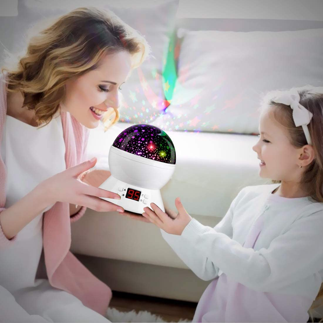 MOKOQI Star Projector Night Lights for Kids with Timer, Gifts for 1-14 Year Old Girl and Boy, Room Lights for Kids Glow in the Dark Stars and Moon Make Child Sleep Peacefully and Best Gift- White