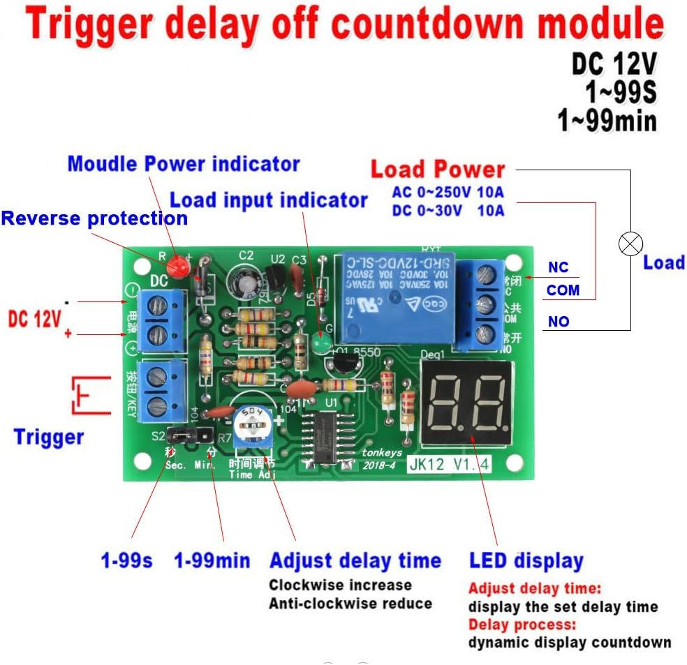 Timer Relay Module DC12V Adjustable Relays Time Delay Timer Module LED Display Delay Turn off Switch image number 3