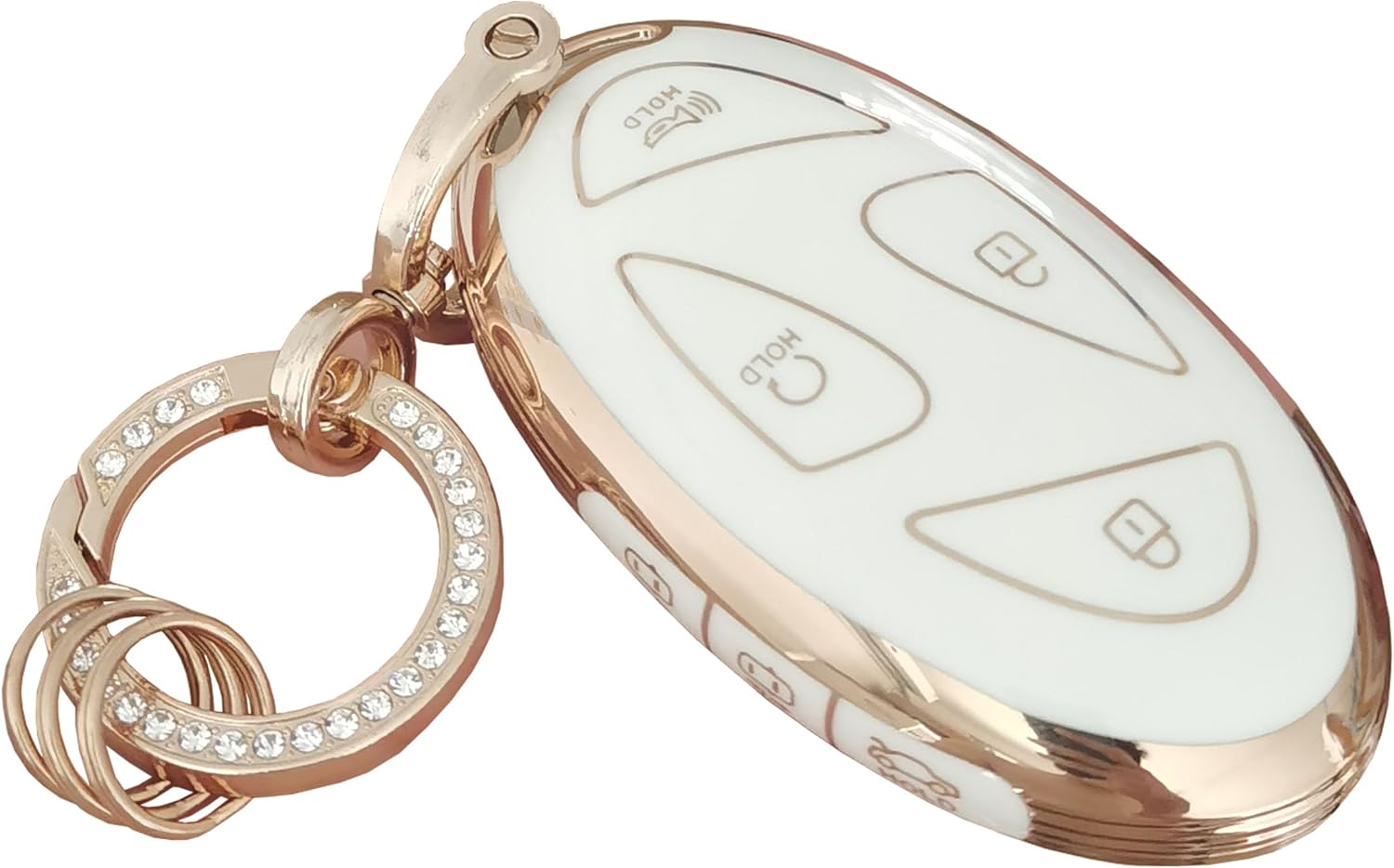 For Hyundai Key Fob Cover Key Fob Shell with Bling Keychain Fit for Hyundai Ioniq 6 Grandeur GN7 KONA 2023 2024 Smart Key (A-White-5B)