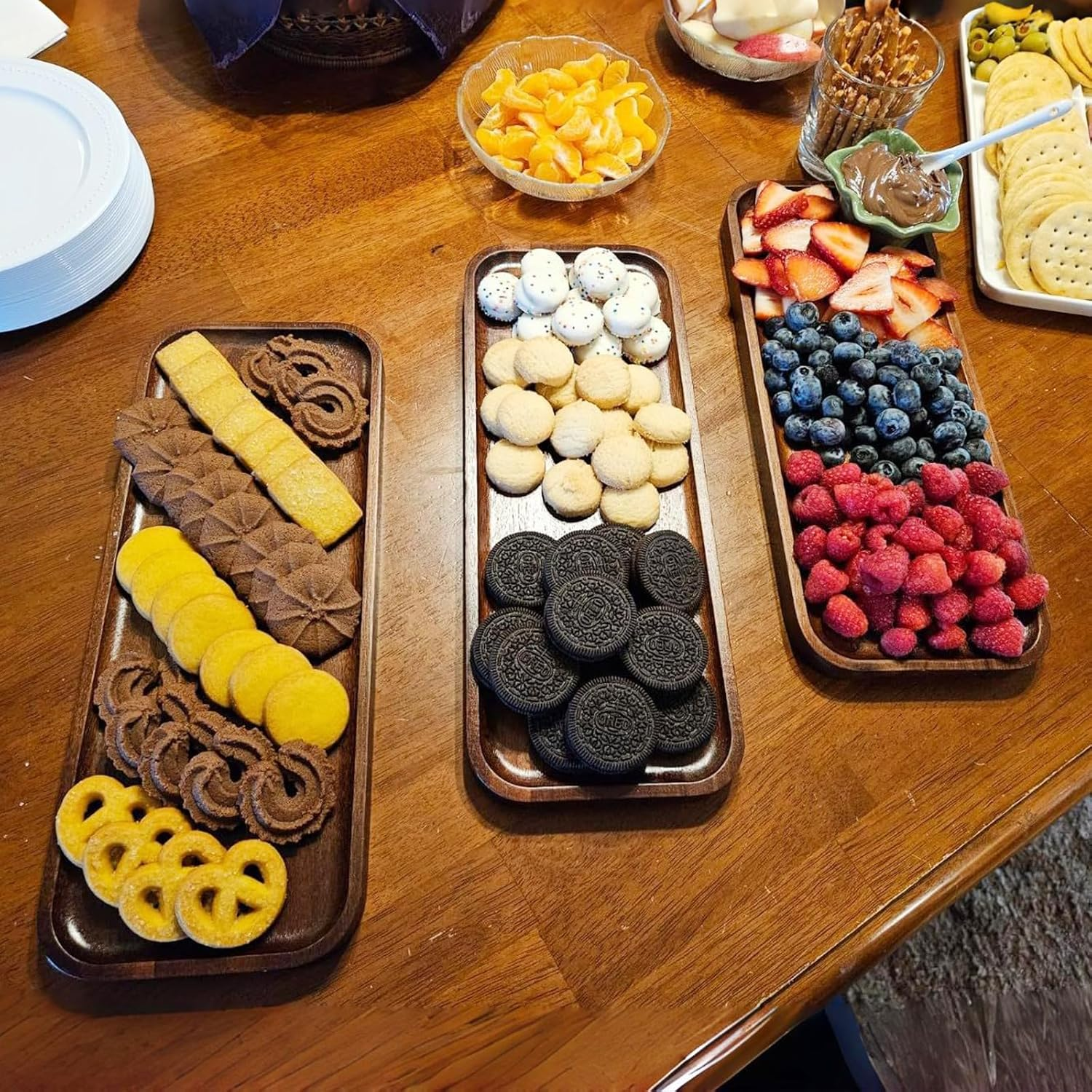 Solid Acacia Wood Serving Tray - 6 Pack, 14" X 5.5" Rectangular Wooden Serving Platter, Wood Boards for Food, Mini Cheese Board for Vegetable, Charcuterie, Appetizer, Decor by HOMKULA