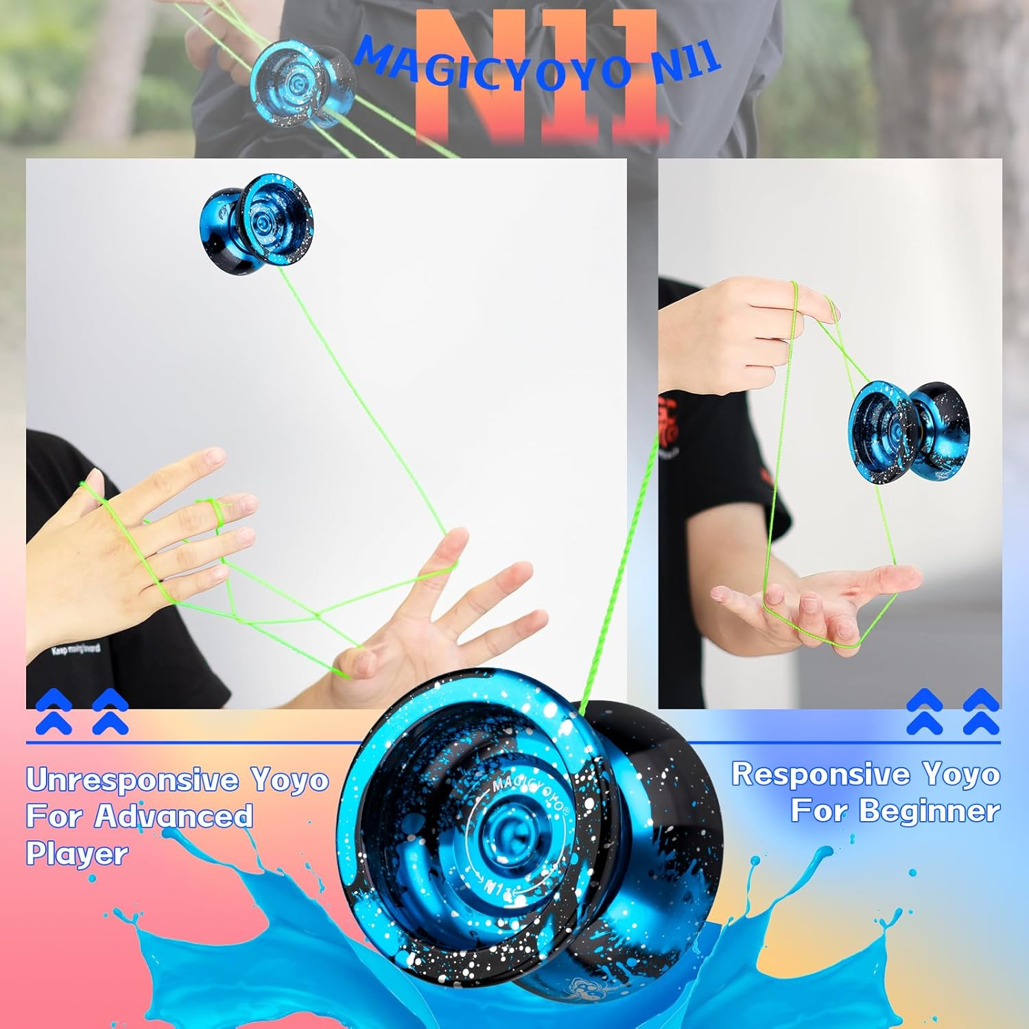 MAGICYOYO Unresponsive Yoyo N11 Professional Alloy Aluminum Yoyo, Pro Metal Yoyo with KK Bearing for Advanced Yoyo Players + Bag + Glove + 5 Yoyo Strings image number 4