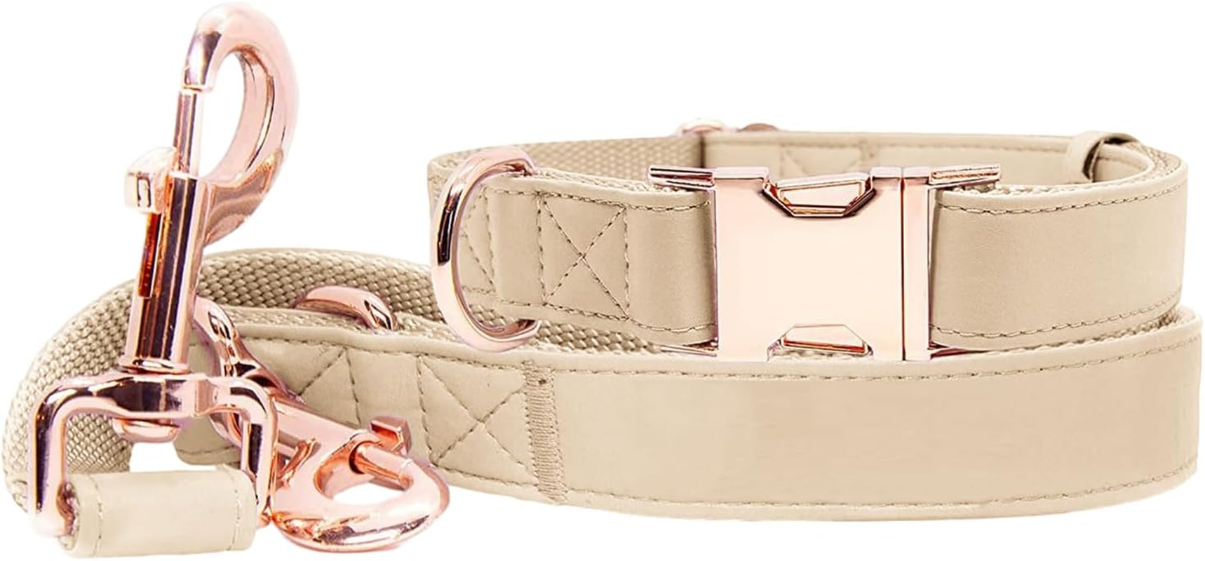 Soft Leather Dog Collar and Leash (6.6') Set - Stylish Rose Gold Heavy Duty Metal Buckle, 4 Adjustable Lengths Leash for Small Medium Large Dogs - Comfortable & Easy to Clean XS(8"-12"), Avocado