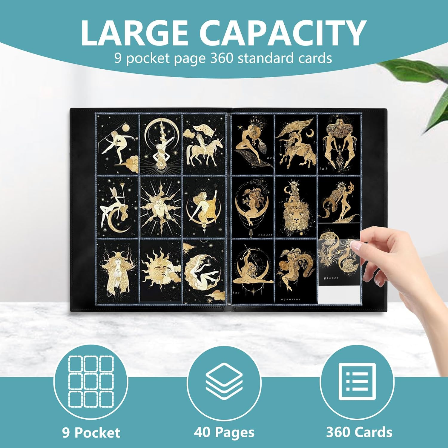 Card Binder Display Storage, 9 Pocket 360 Cards Holder Album for Standard Size Cards, PU Collection Binder Collector Album for Game Card, Business Cards, Photos image number 1