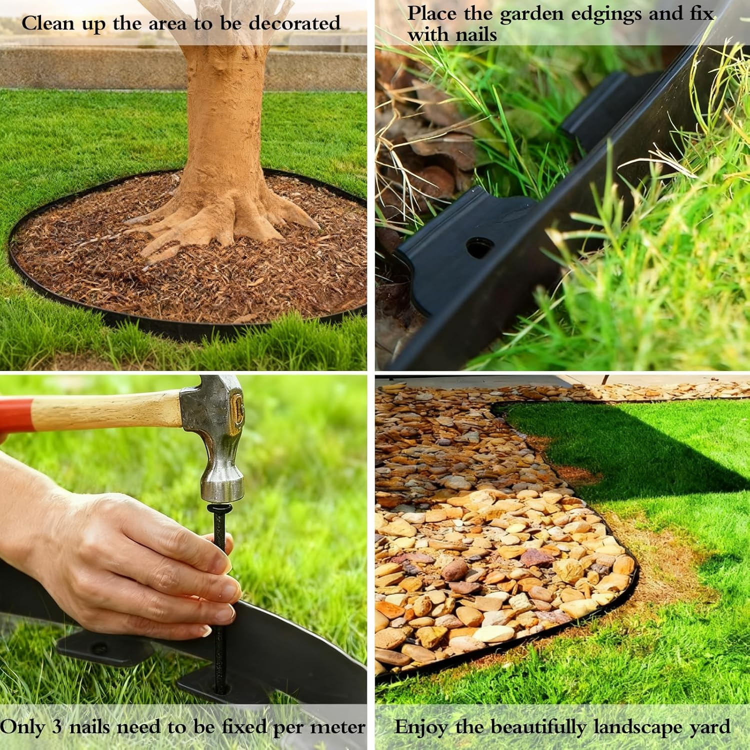 Landscape Edging Border 33Ftx 4 Inch Tall, Plastic Garden Borders Edging with 30 Spikes,Flexible Lawn Edging Edge for Garden,Grass,Flower Beds, Yard, Paver,Pathway-Black image number 3