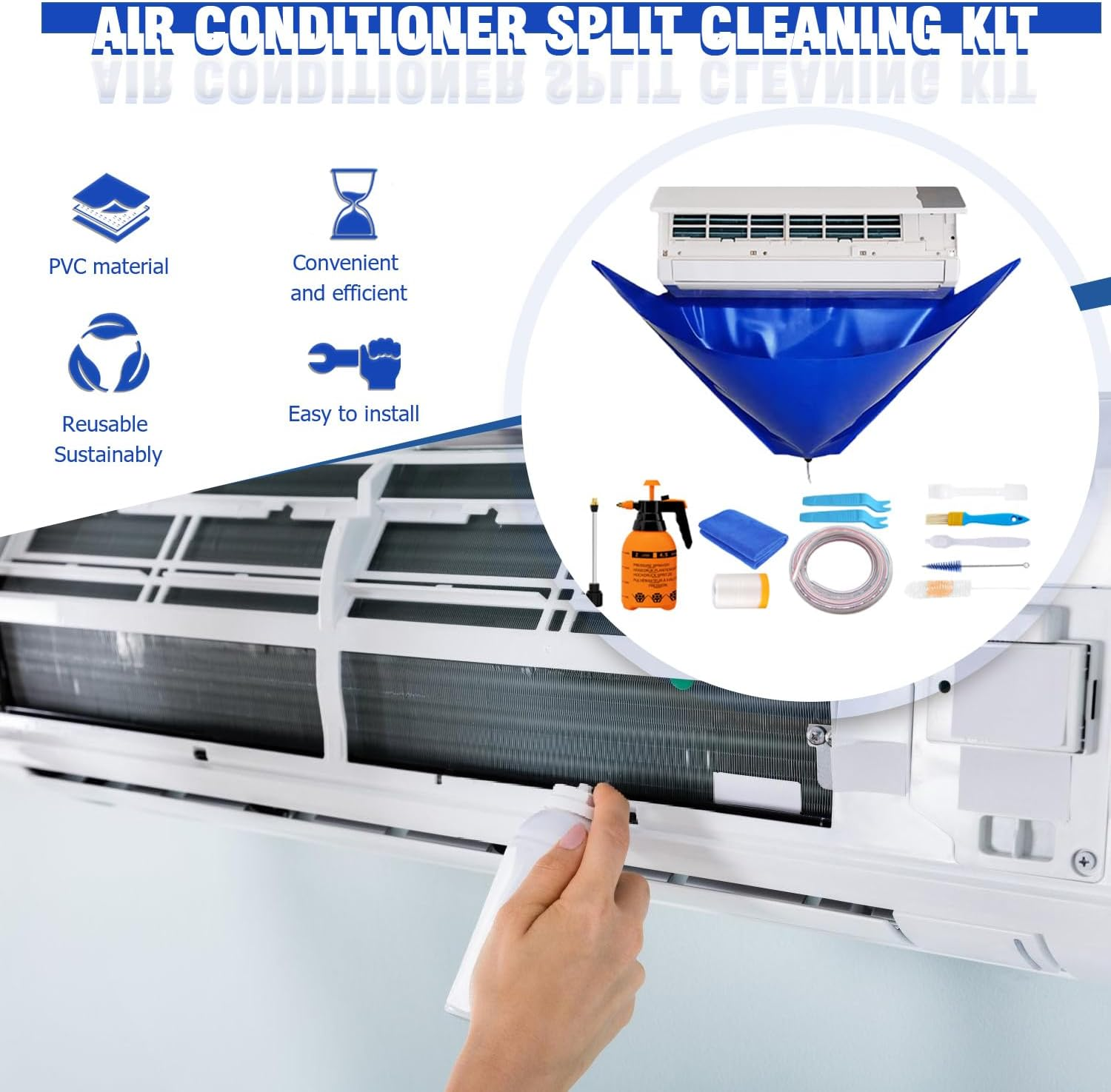 BOJACK Mini Split Cleaning Bag Kit with 2L High Pressure Sprayer, Air Conditioner Cleaning Kit, Air Duct Cleaning Kit, AC Cleaning Bag Fits Systems 38In - 48In Long image number 2