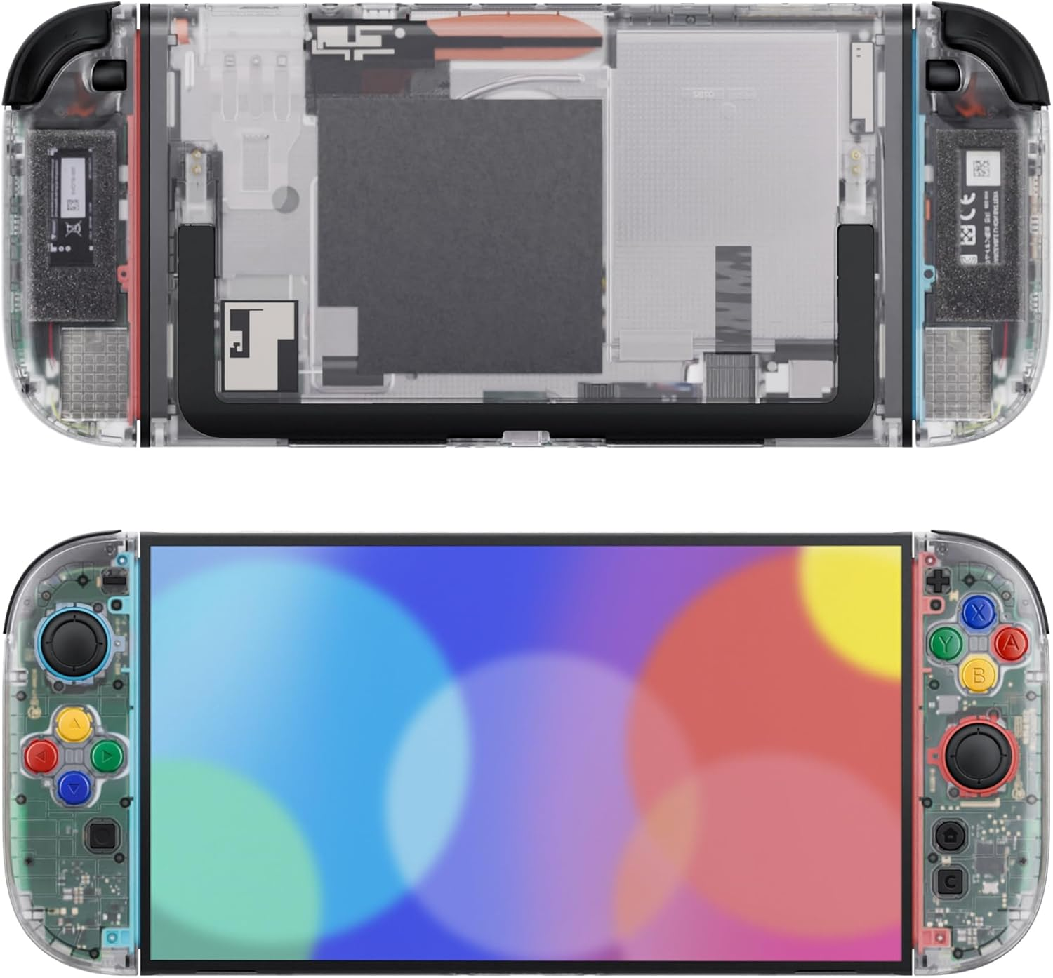 Extremerate DIY Shell Buttons for Nintendo Switch 2, Custom Console Rear Back Plate + Controller Faceplate with Decorative Strips ABXY Direction Keys for Joycon 2 - Essence Version - Clear Slate Black