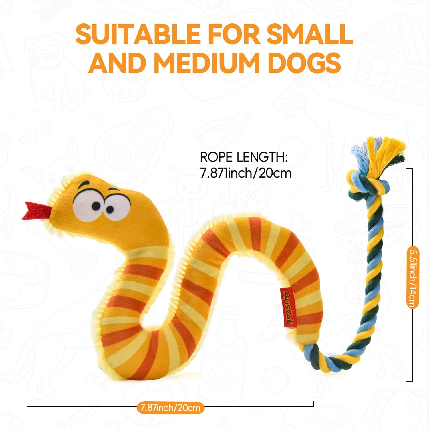 AUSCAT Squeaky Plush Dog Toys, Dog Rope Toy, Tug Toys for Small Medium Dogs, Snake image number 4