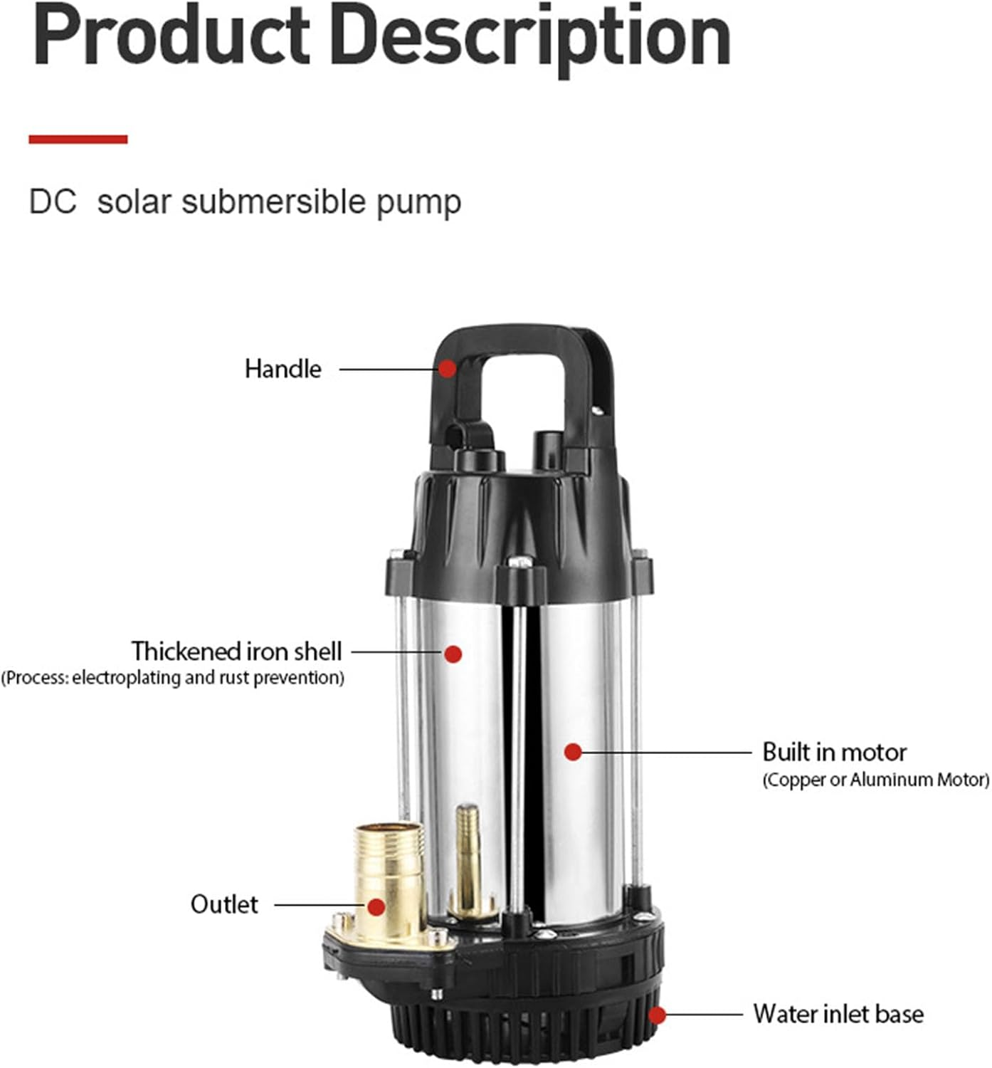 Srliya DC Submersible Pump, Long Working Time, Large Flowrate, Strong Erosion Resistant, 180W 3Meter&sup3;/H Stainless Steel Copper ABS with Compact Filter, Aquaculture, Low Lying Flood image number 5