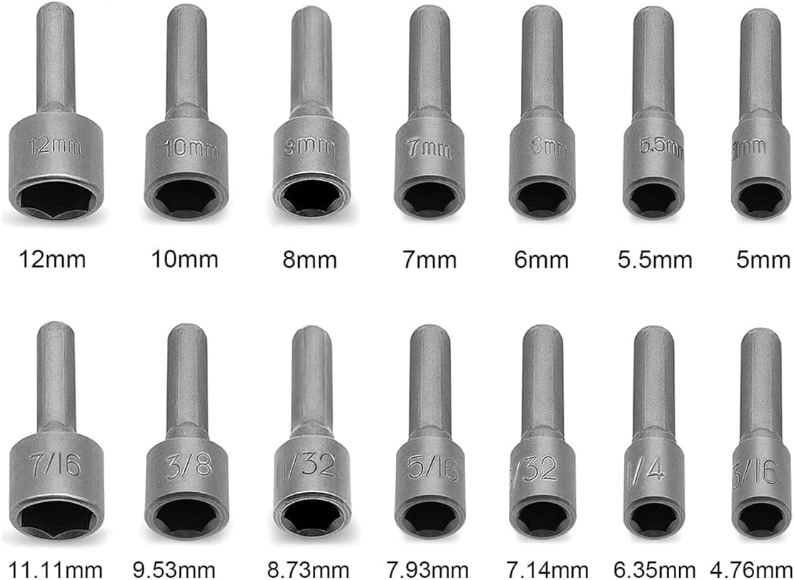 AIMALL 14-Piece Power Nut Driver Drill Bit Set, Metric Socket Wrench Screw Tools, Durable Chrome Vanadium Steel, Quick-Change Hex Shank image number 6