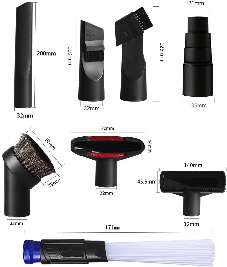 7-Piece Universal Vacuum Attachments Kit, 32Mm/35Mm Vacuum Attachments & Brushes with Adapter, Replacement Vacuum Cleaner Accessories for Household and Car Interior Cleaning image number 3