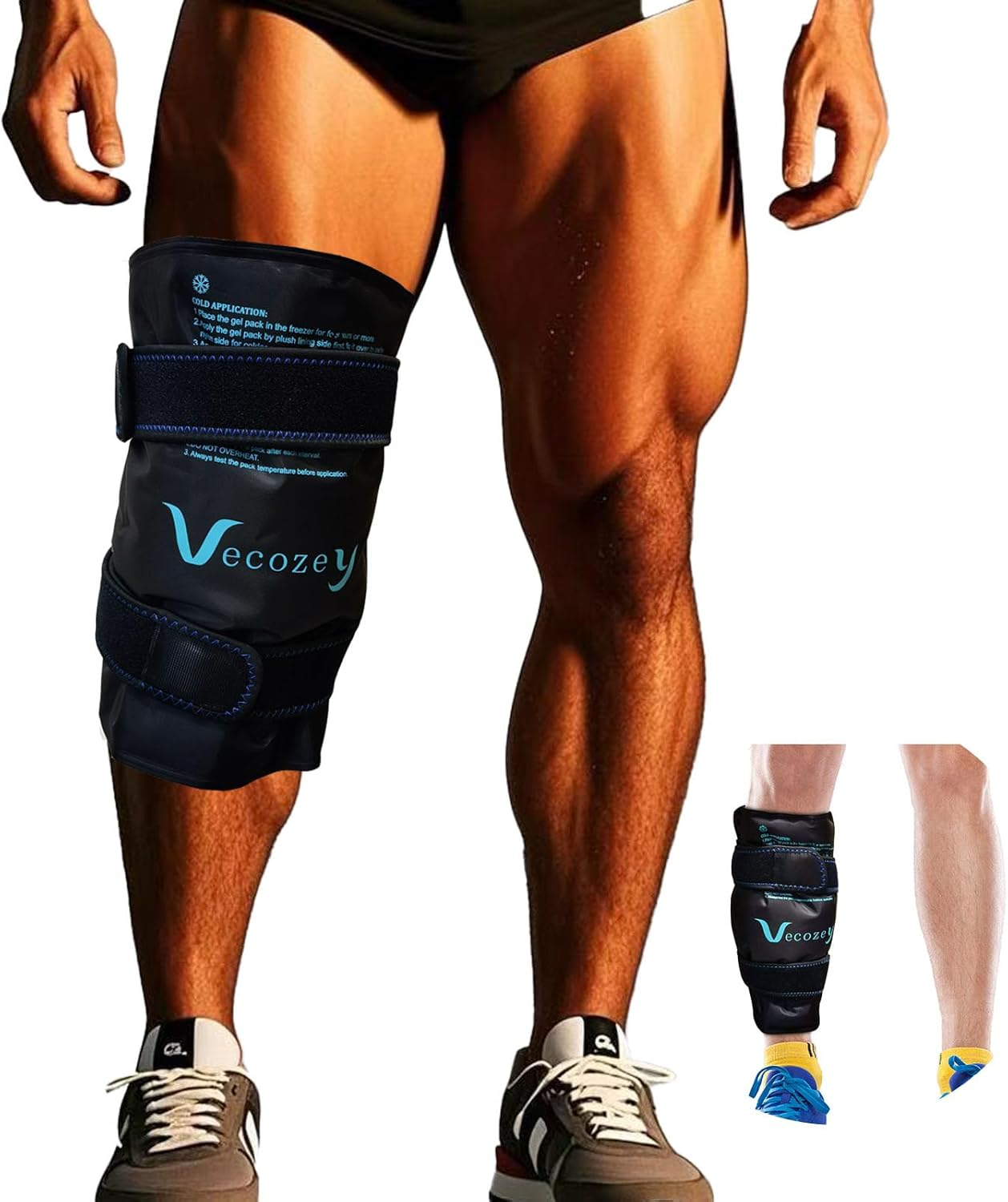 Extra Large Ice Pack Wrap around Entire Knee after Surgery, Large Reusable Gel Cold Pad for Leg Thigh Shin and Calf Injuries and Pain Relief, Swelling and Sports Injury, Black