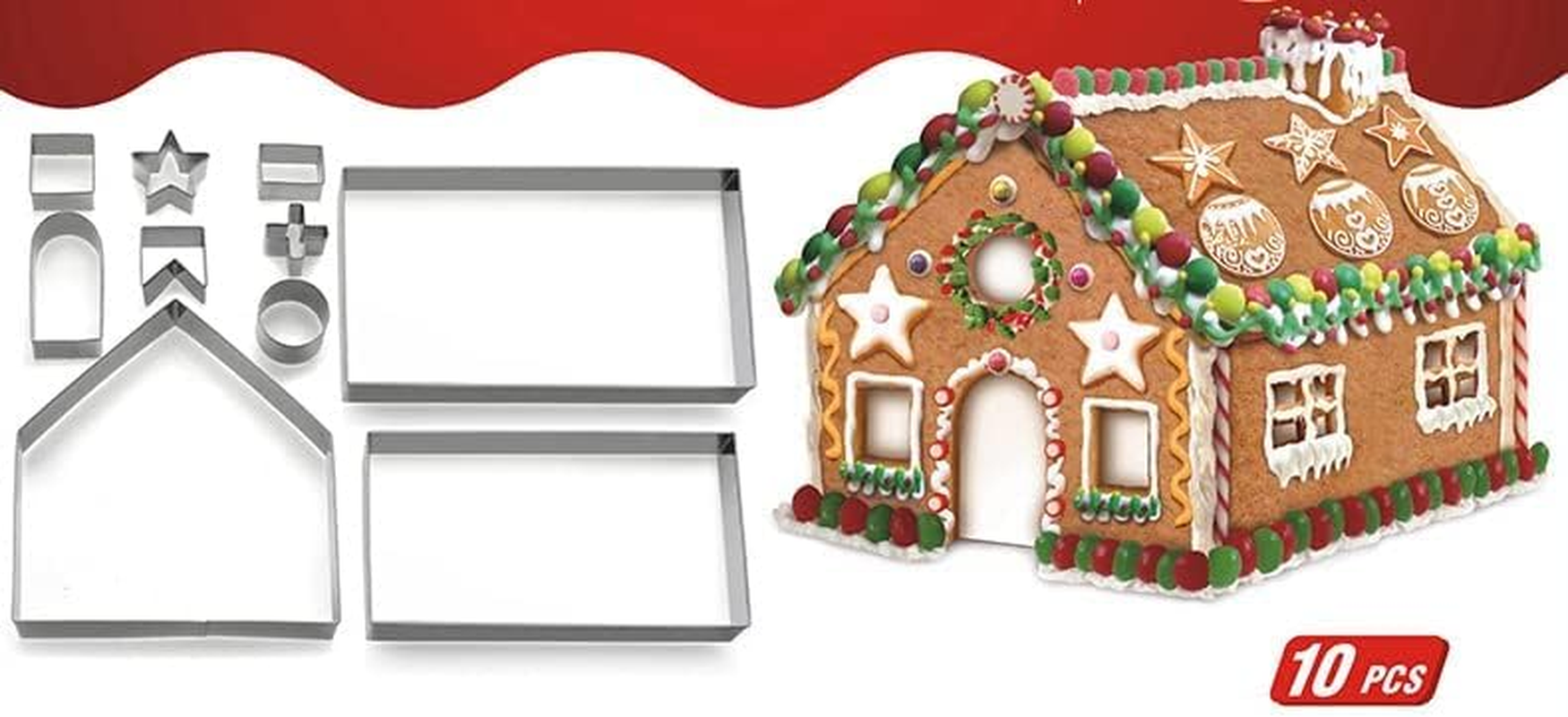 3D Christmas Gingerbread House Cookie Cutters, Stainless Steel Cartoon Biscuit Cutter Mould, DIY Baking Pastry Stainless Steel Mold for Xmas Holiday Thanksgiving
