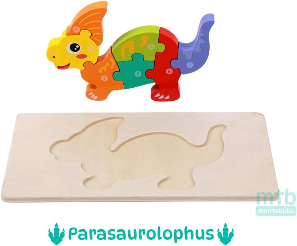 3D Dinosaurs Puzzles for Toddlers Set of 4 Dinosaurs Easy Grip Chunky Wooden Puzzles Suitable as Boys and Girl Age 3 4 5 Years Old Montessori Toys image number 5