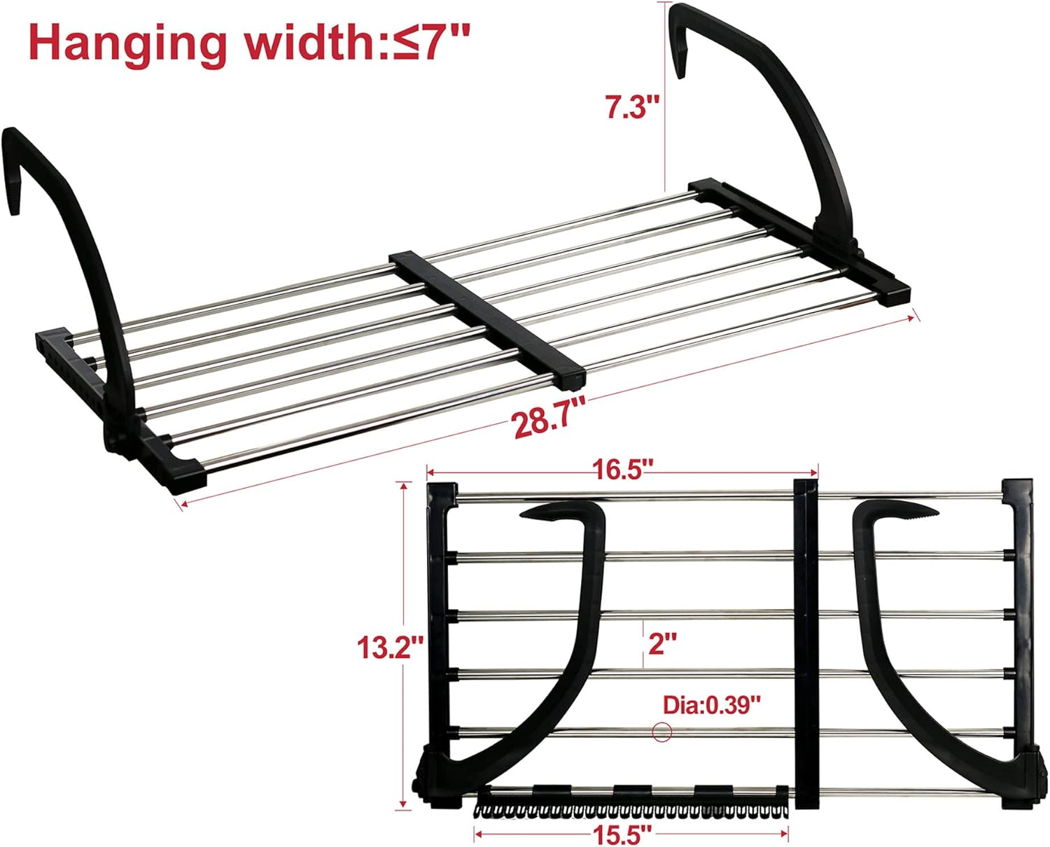 Candumy Portable Clothes Drying Rack for Balcony Railings Windowsill, Folding Towel Rack Indoor Outdoor Retractable Laundry Rack with Sock Clips for Drying Socks image number 2