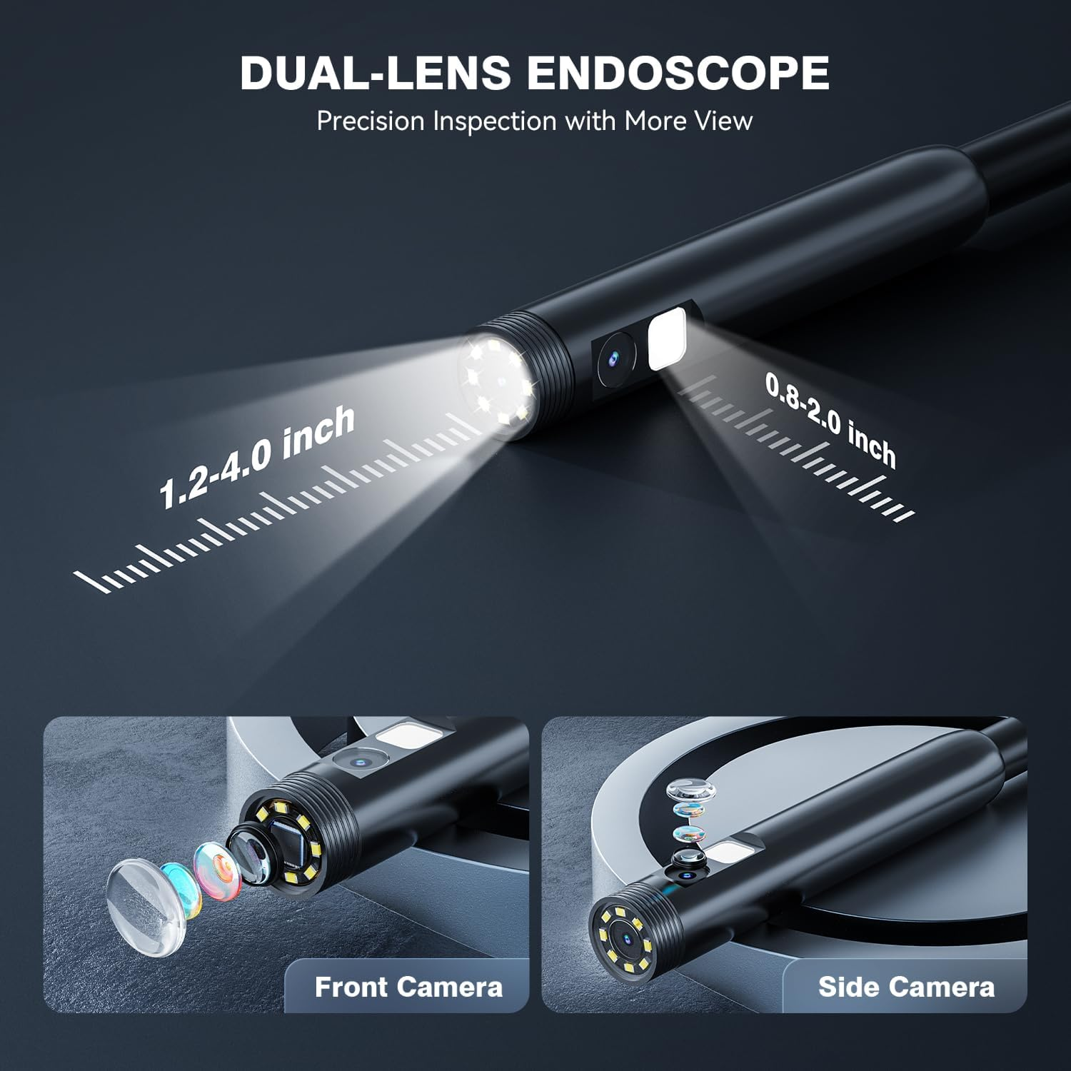 Endoscope Camera, Inspection Camera with Dual-Lens, 1920P HD Borescope IP67 Waterproof Draincamera for Ios and Android Phone, 8+1 Adjustable Leds, Semi-Rigid Sewercamera for Automotive 5M/16.4Ft image number 6