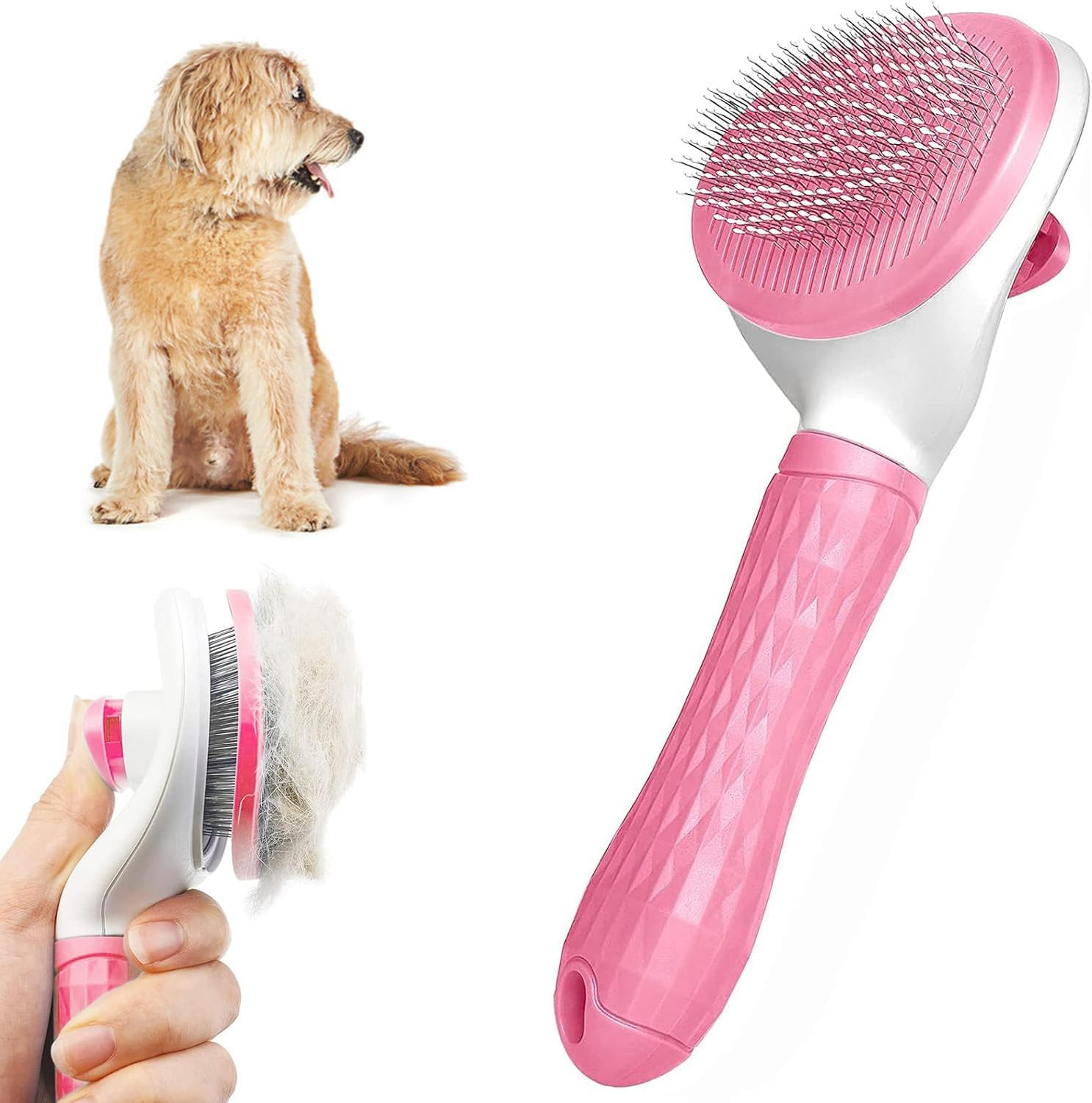 Dog Brush Cat Grooming Comb Self-Cleaning Pet Slicker Brushes Dogs Grooming Tool with Cleaning Button Cat Shedding Tools for Long Short Haired Dog Cats Remove Loose Fur Undercoat Tangled Brush (Blue)