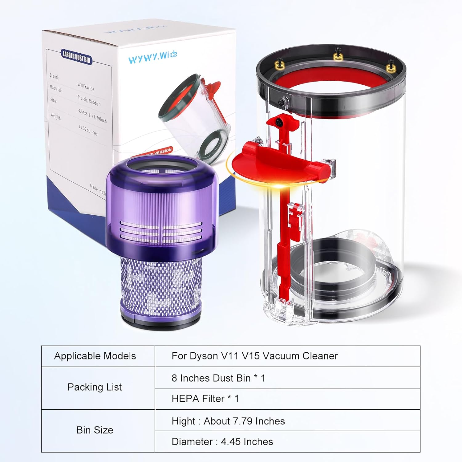 Upgraded Canister Compatible with Dyson V11 V15 SV14 SV15 SV22 Vacuum Cleaner Dust Bin, for Bin Part No. 970050-01 and Part No. 965443-01 with HEPA Filter image number 2