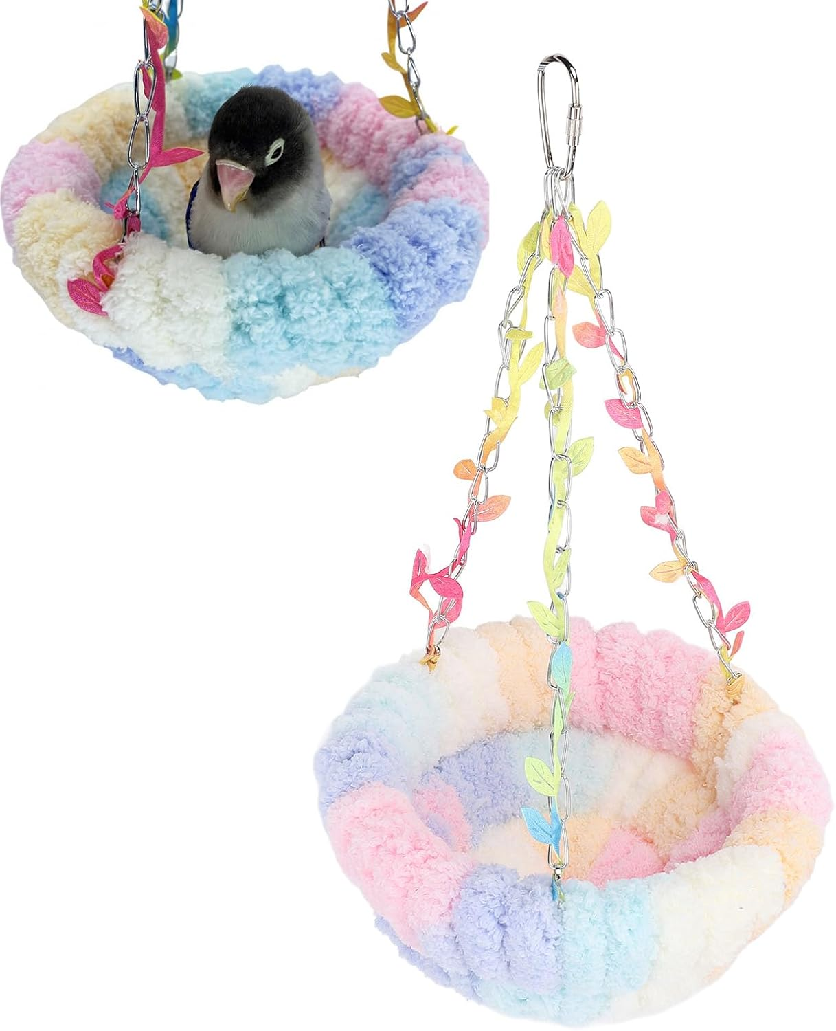 Hanging Bird Bed, Plush Bird Hammock with Vibrant Colors for Cage, Swing Bed for Parakeets Cockatiels Conures Lovebirds image number 6