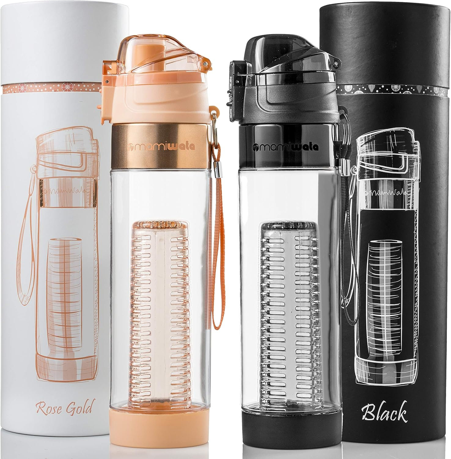 MAMI WATA Fruit Infuser Water Bottle - Beautiful Gift Box - Unique Stylish Design - Free Fruit Infused Water Recipes Ebook and Insulating Sleeve - 24Oz image number 4