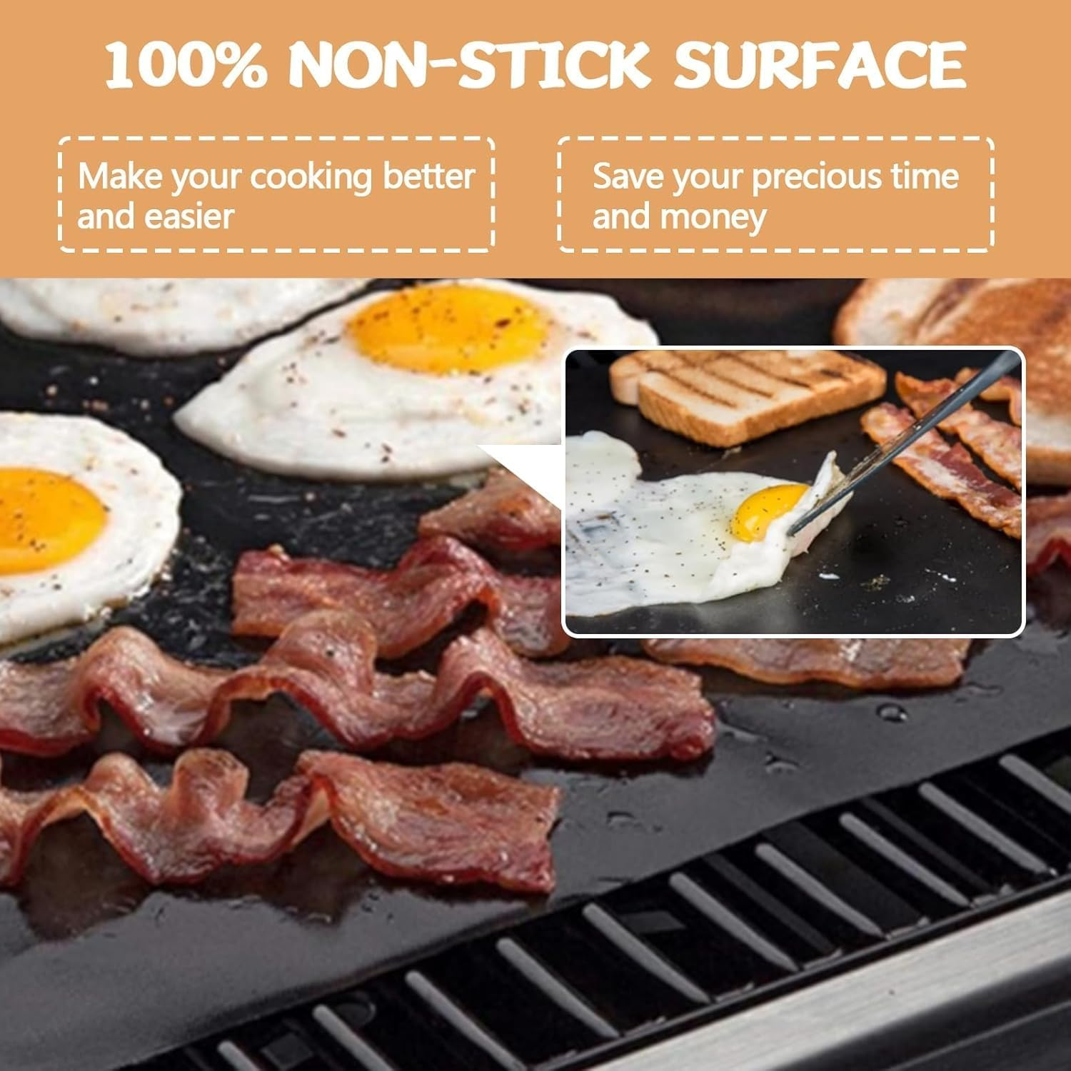 5 Pack Oven Liners for Bottom of Oven-40X33Cm, BBQ Grill Mats for Outdoor Grill, Teflon Oven Liners for Bottom of Oven for Gas, Charcoal, Electric Grill Kitchen Cooking Accessory Reusable image number 4