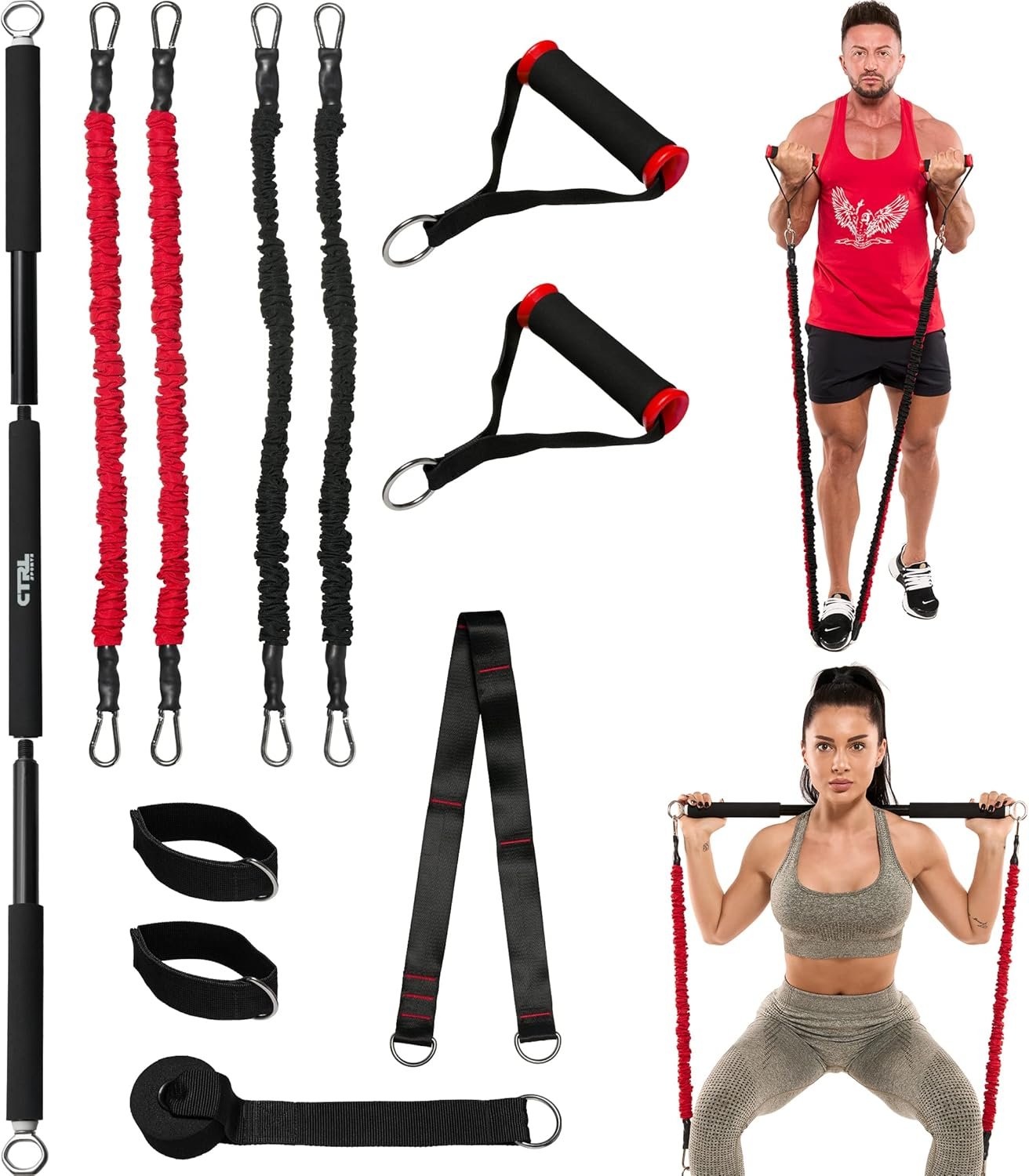 Resistance Band Bar for Fitness - Workout for Exercise, Squat, Biceps, Triceps, Shoulders, Back - Adjustable 3 Parts for Resistance Bands - Durable Portable Steel Pilates Bar