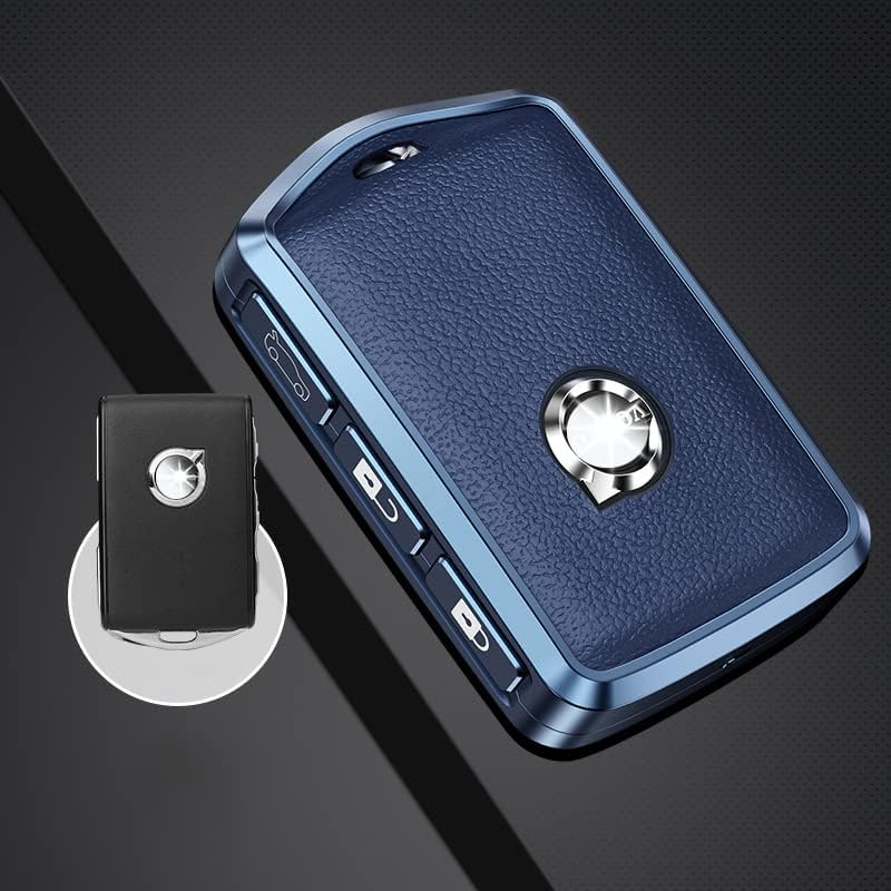 HIBEYO Alloy Leather Texture Car Key Fob Cover with Keychain Fits for Volvo XC90 XC60 XC40 S60 S90 V60 Polestar 1 T5 Car Key Case Cover Jacket Smart Remote Car Key Holder Key Shell 3 Button Blue image number 2