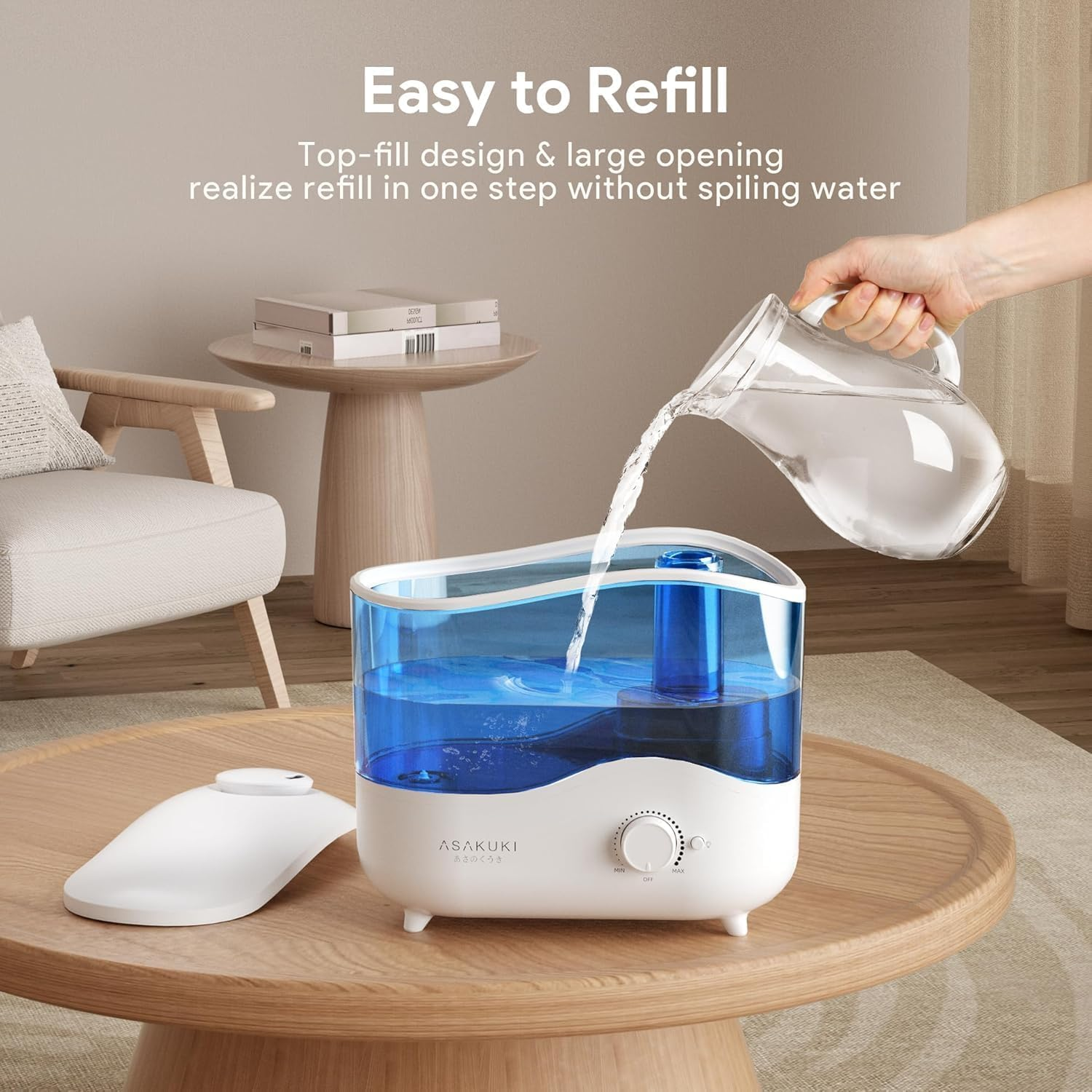 ASAKUKI Air Humidifier for Bedroom, 4L Top Fill Cool Mist Humidifiers for Baby, Plant, Quiet Ultrasonic Oil Diffuser for Large Room, 360&deg;Nozzle, Auto-Shut Off, Night Light, BPA Free