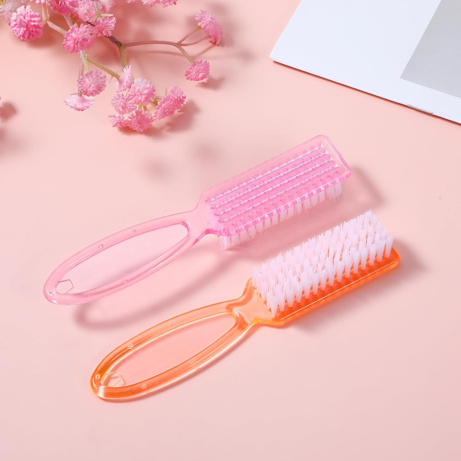 WLLHYF 4 Pieces Nail Brush with Handle Soft Bristles 4 Colours Manicure Tool Scrubbing Brush Set for Nails and Toes (Blue + Purple + Pink + Orange)