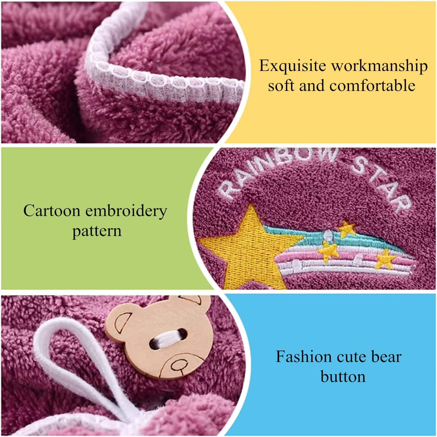 Kettion Pack of 3 Hair Turban with Buttons, Hair Towel, Turban Towel, Hair Quick-Dry Hair Towel, Super Absorbent Hair Drying Towel, Twisted Hair Towel Wrap, image number 5