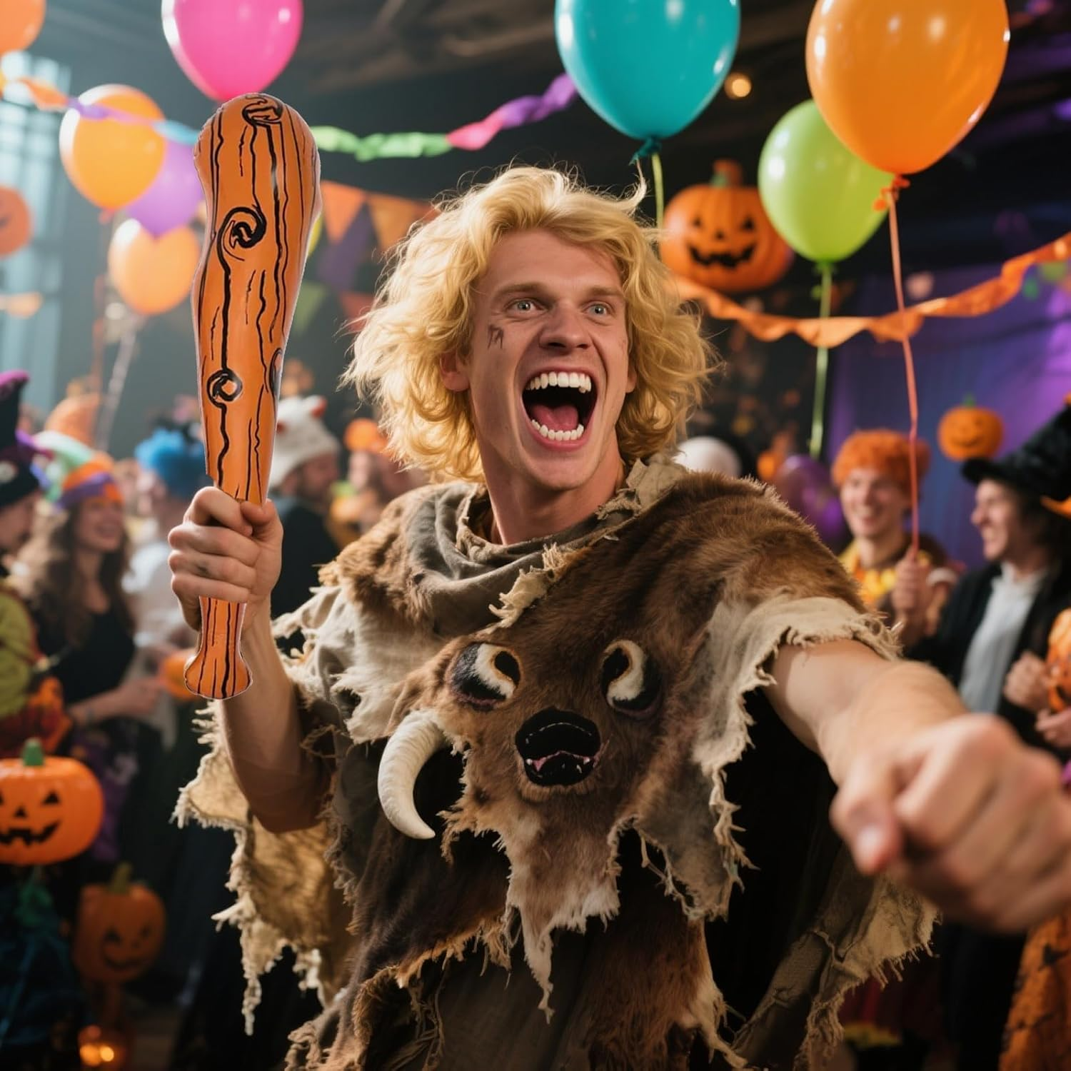 Kuskins 2 Pack Inflatable Caveman Clubs - 26Inch Stone Age Bats for Halloween, Cosplay & Costume Accessories - Adult Cave Man Props, Themed Party Decor, Inflatable Baseball Bat (Brown, S)