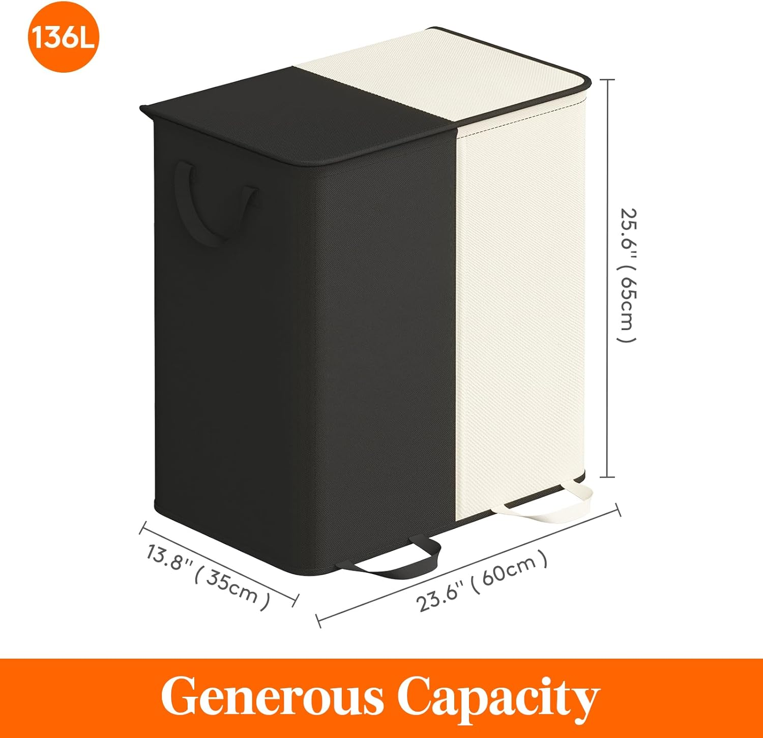 Lifewit Double Laundry Hamper with Lid and Removable Laundry Bags, Large Collapsible 2 Dividers Dirty Clothes Basket with Handles for Bedroom, Laundry Room, Closet, Bathroom, College, Black & White image number 1