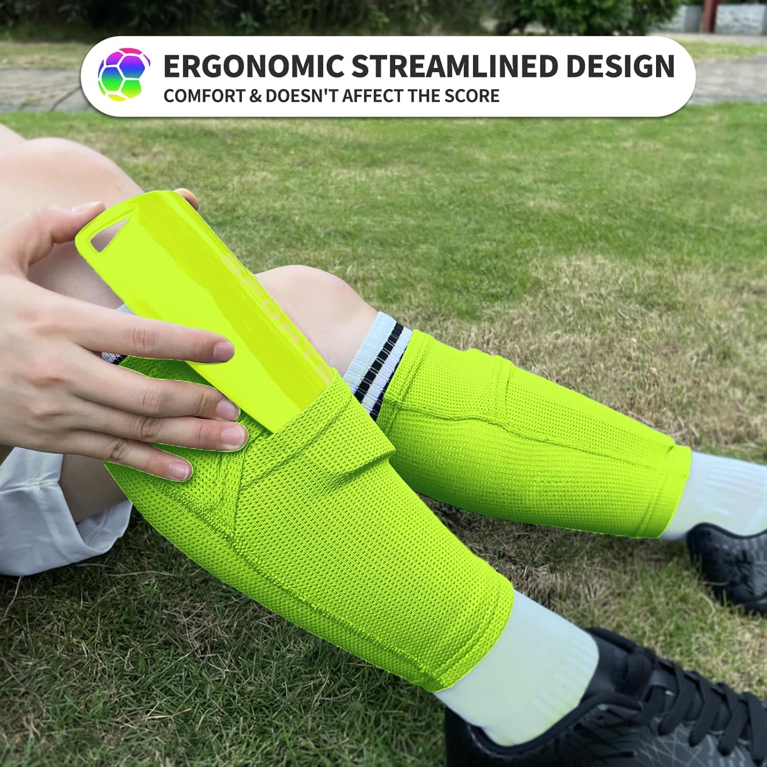 Kids Youth Soccer Shin Guards with Sleeves, Slip in Shinguards Soccer Shin Pads for 3-15 Years Old Boys Girls Child Teens image number 3