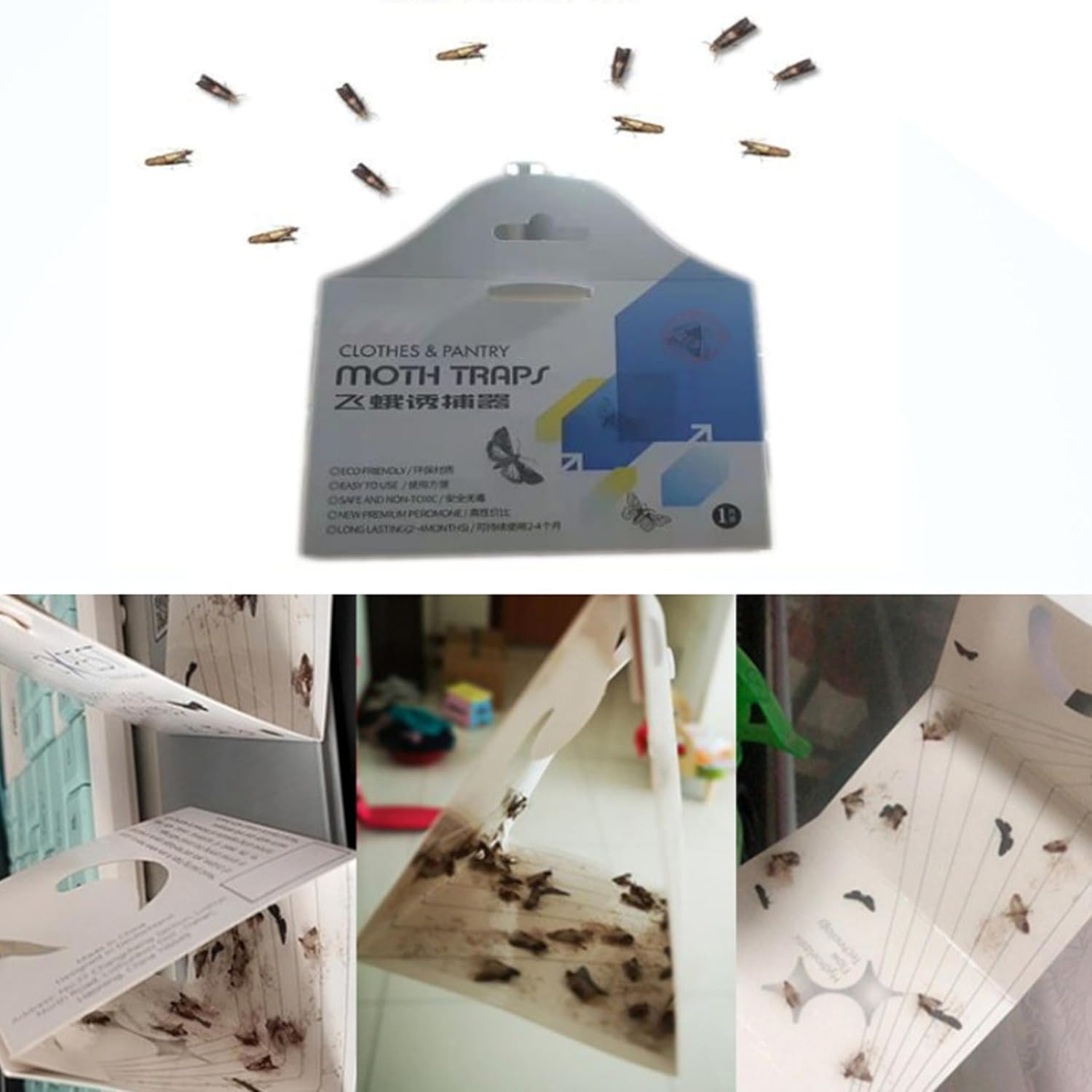 4-Pack Pantry Moth Traps with Pheromones: Efficient, Safe, Non-Toxic Sticky Glue Traps for Indoor Food Cupboards and Kitchens image number 2
