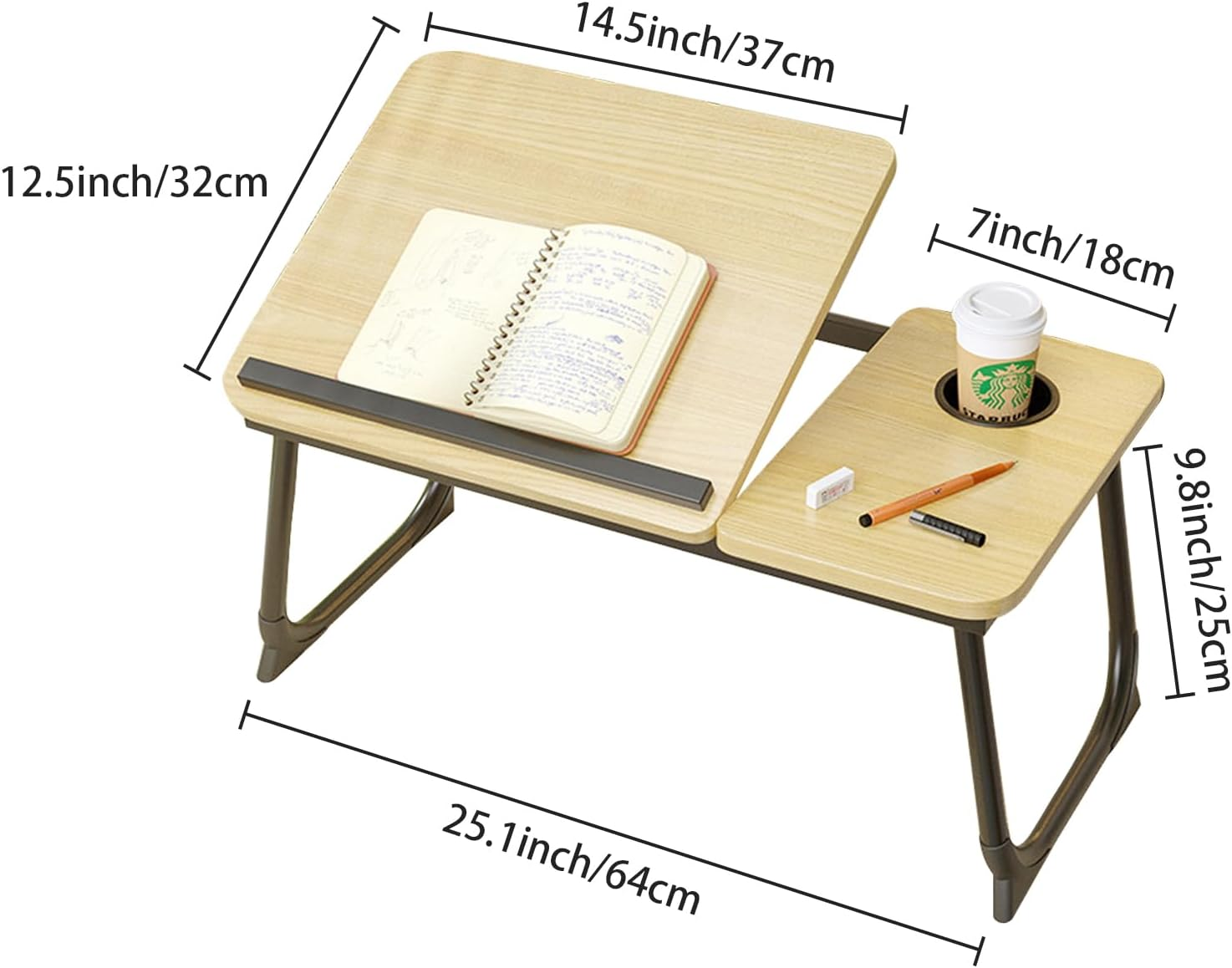 Laptop Desk for Bed, Adjustable Laptop Stand with 5 Adjustable Angles, Portable Lap Tray Table with Cup Holder, Laptop Bed Desk Tray for Eating Working Reading (Yellow) image number 6