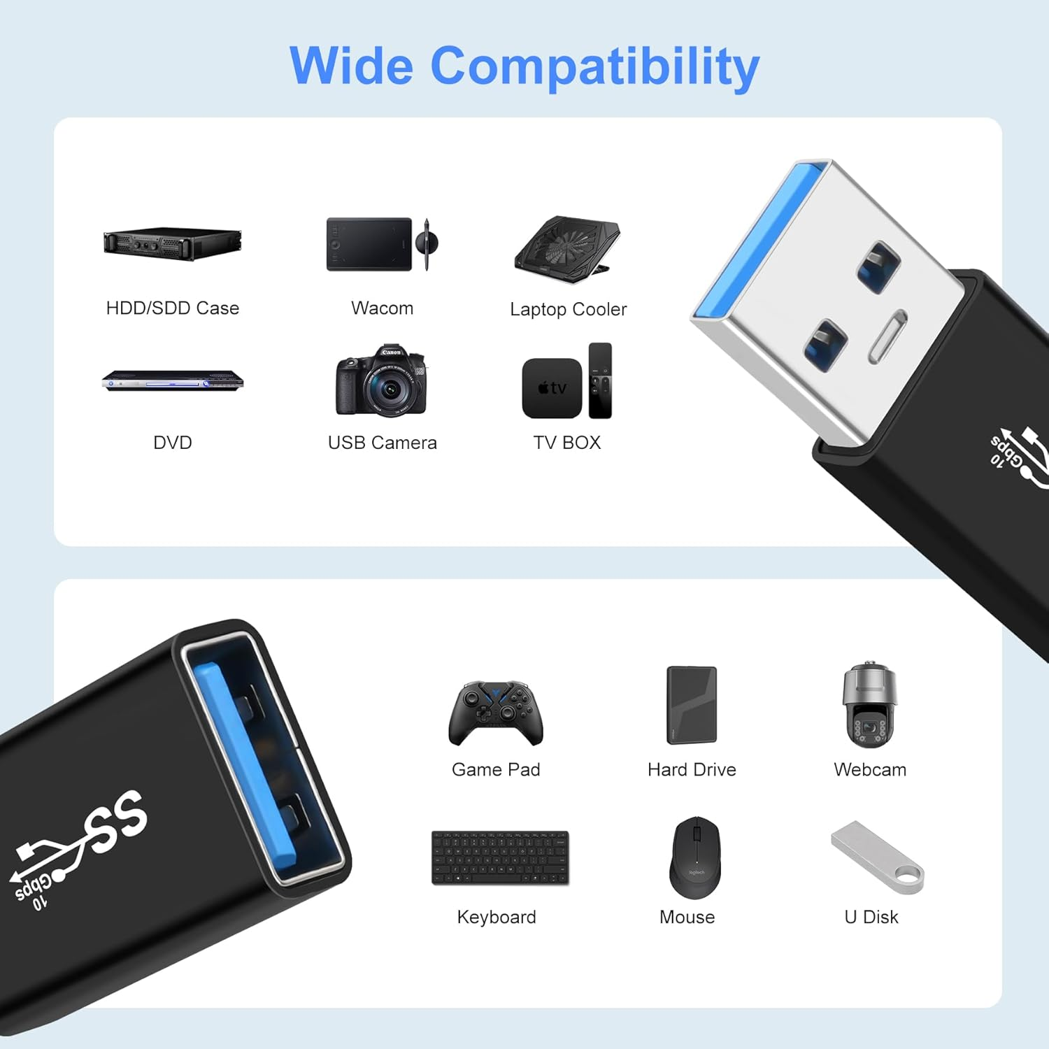 AIYEEN USB 3.0 Male to USB 3.0 Female Adapter (2 Pack) OTG 3.0 USB a to 3.0 USB a Adapter, USB Male Connection or Data Cable Extension, USB3.0 Extension Adapter image number 1