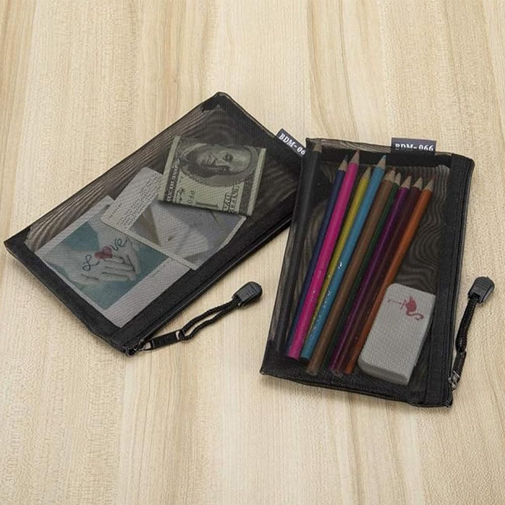 LINKPEACE Nylon Mesh Cosmetic Zipper Bags, 7PCS Black Makeup Pouches Travel Organizer Case for Purse Diaper Bag (A5 X 3Pcs, A6 X 4Pcs) image number 2