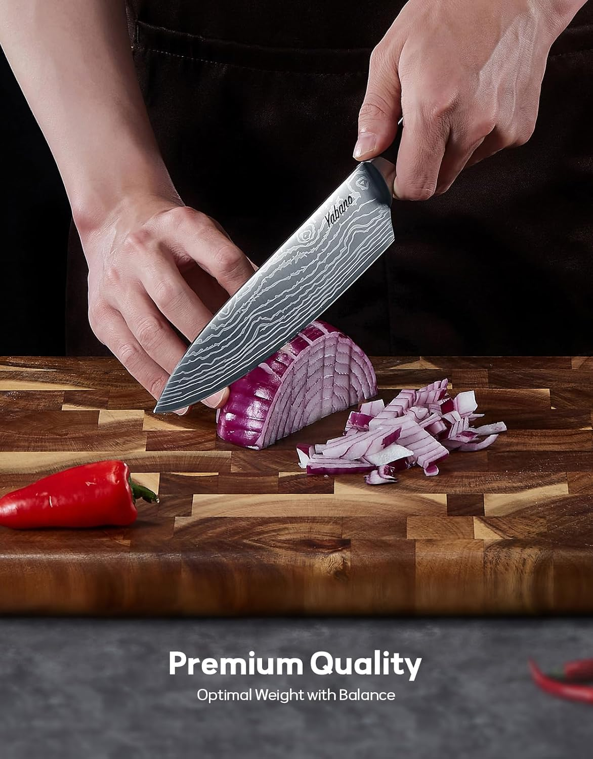 Yabano Knife Set, 14 Pieces German Stainless Steel Kitchen Knife Block Set, Kitchen Knife Block Set with Built-In Sharpener image number 5